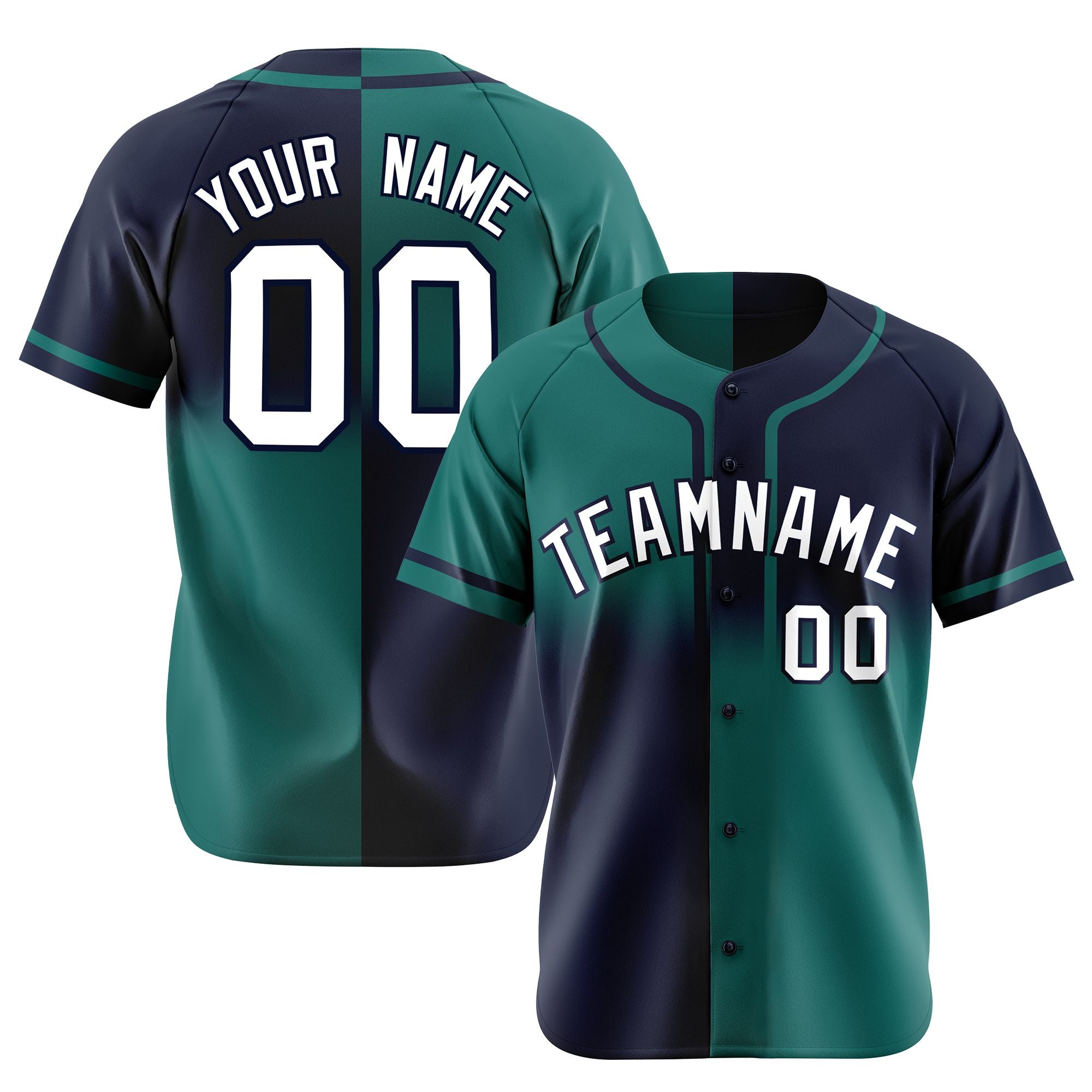 Custom Aqua-Navy White Authentic Split Fashion Baseball Jersey