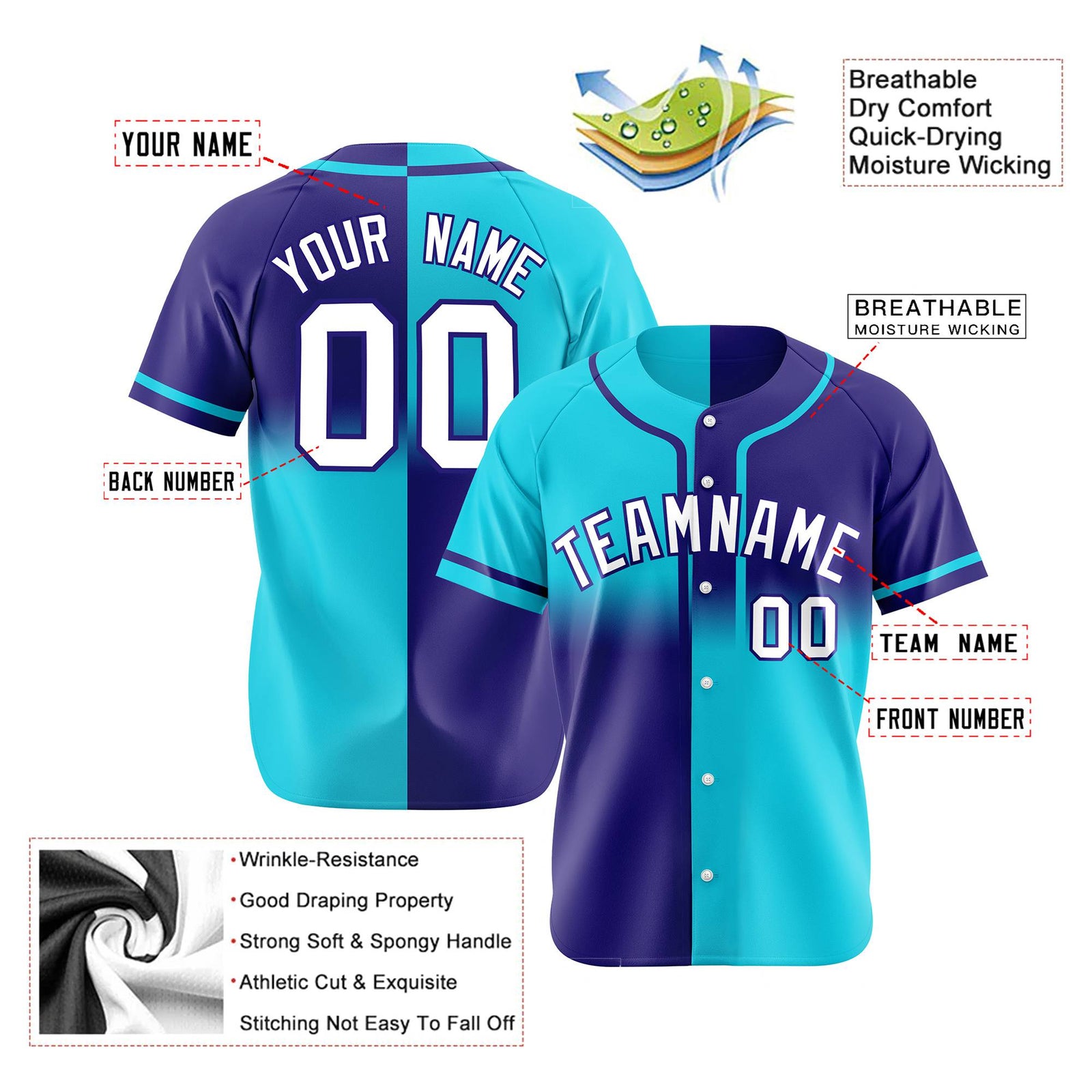 Custom Purple-Blue White Authentic Split Fashion Baseball Jersey