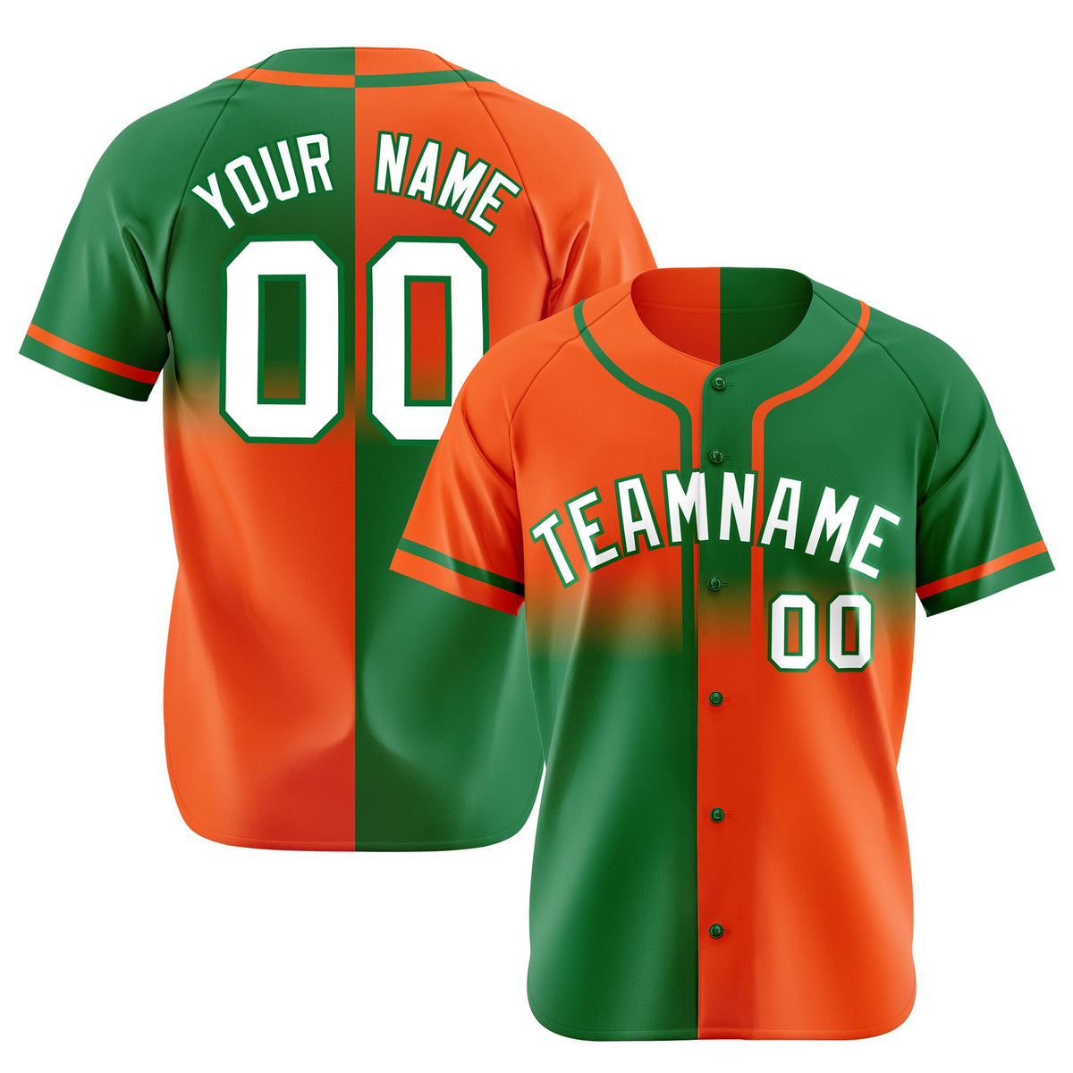 Custom Orange-Green White Authentic Split Fashion Baseball Jersey