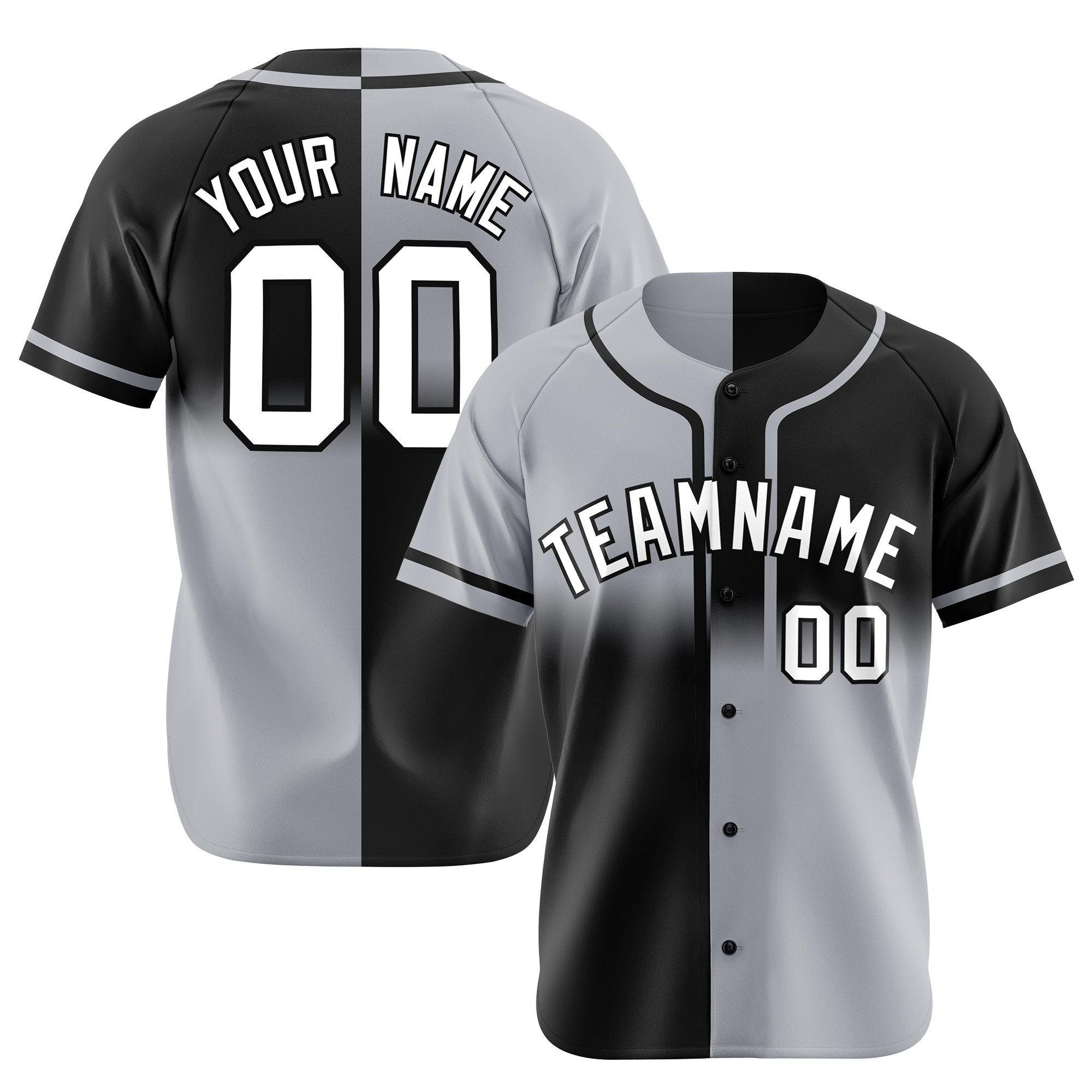 Custom Gray-Black White Authentic Split Fashion Baseball Jersey