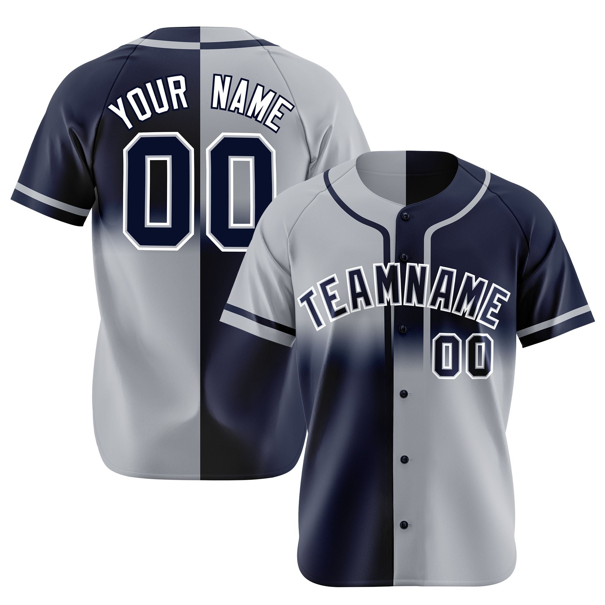 Custom Gray-Navy White Authentic Split Fashion Baseball Jersey