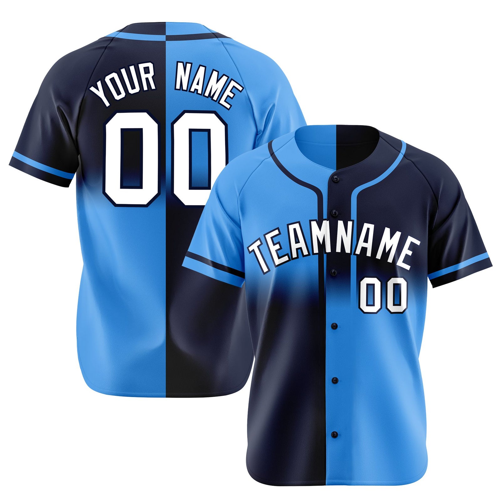 Custom Blue-Navy White Authentic Split Fashion Baseball Jersey