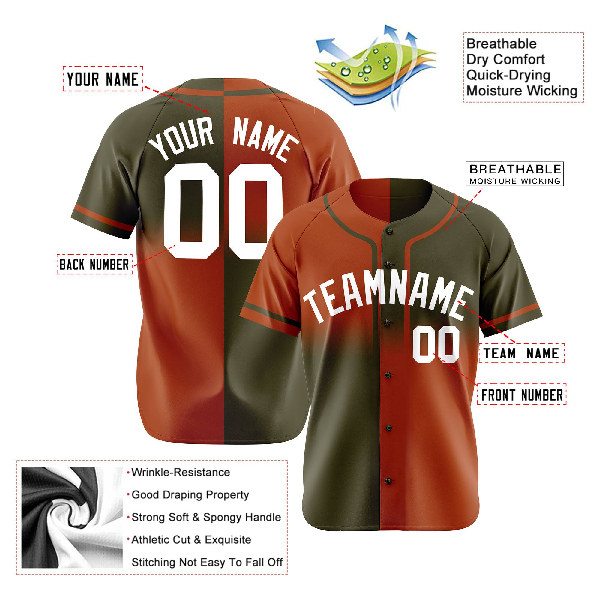 Custom Brown-Texas Orange White Authentic Split Fashion Baseball Jersey