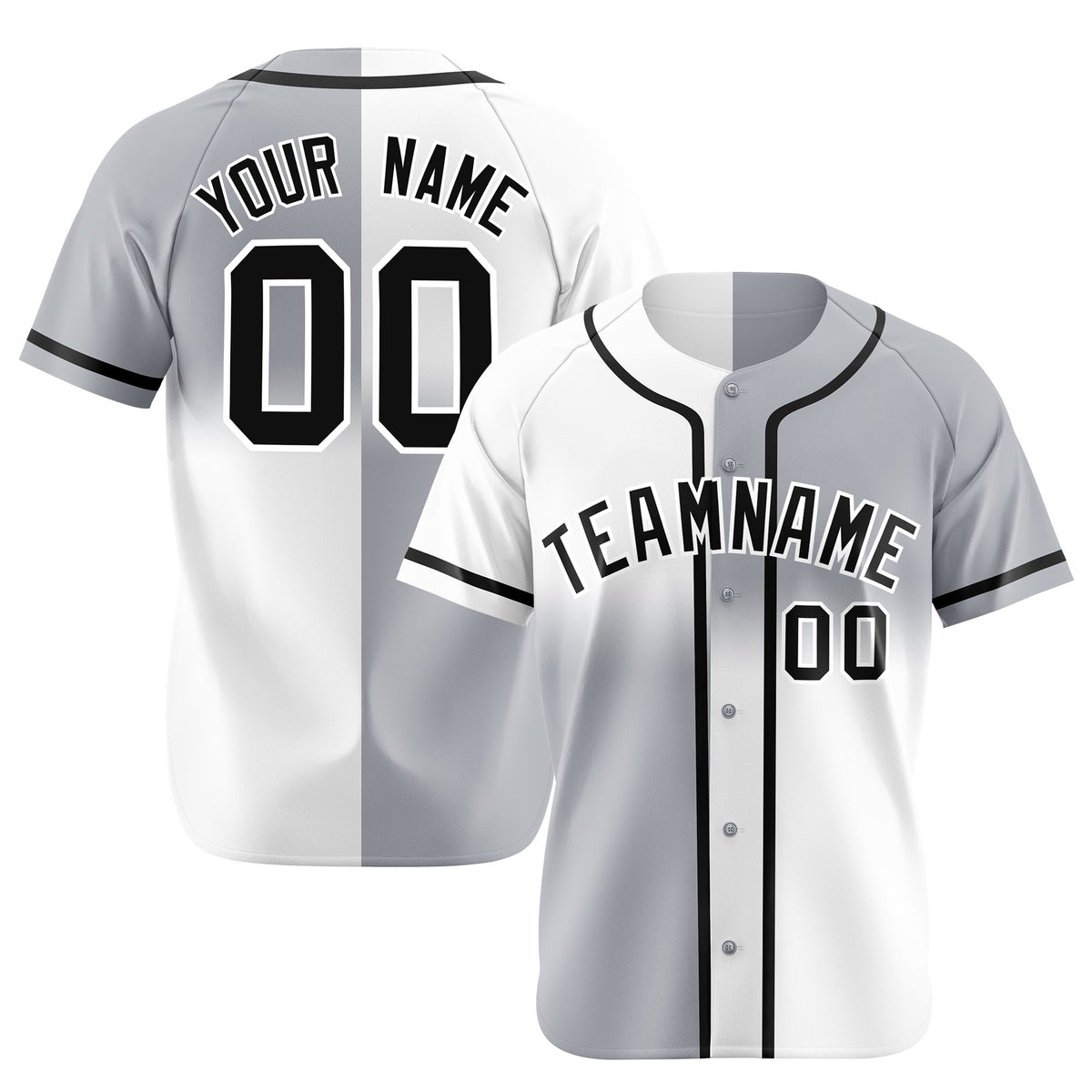 Custom Gray-White Black Authentic Split Fashion Baseball Jersey