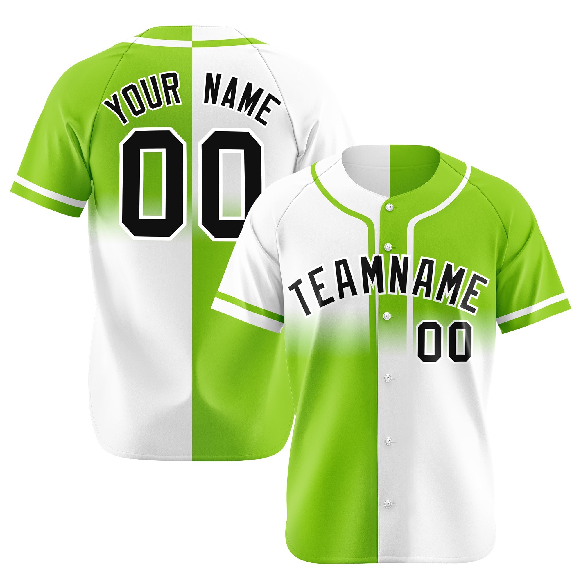 Custom Green-White Black Authentic Split Fashion Baseball Jersey