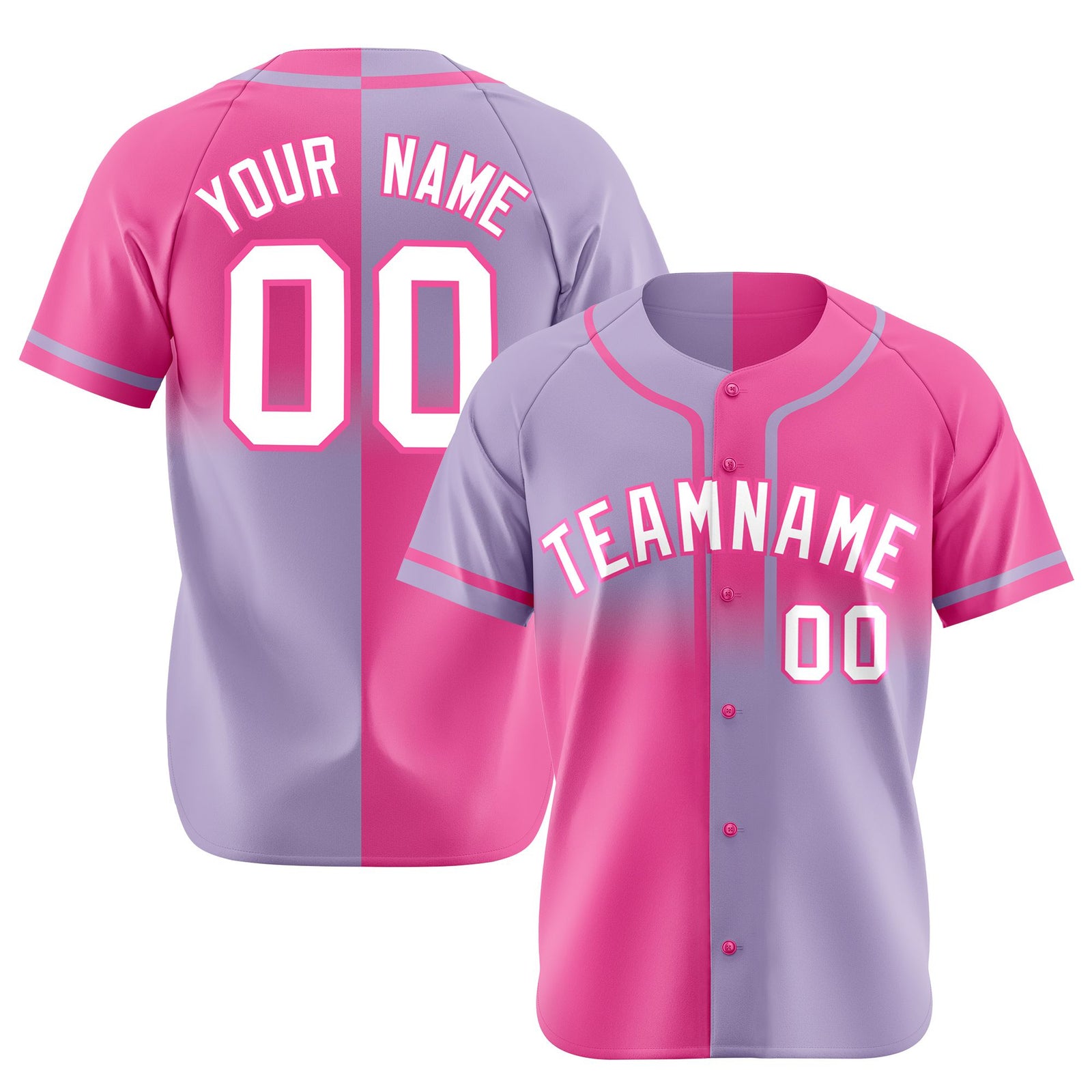 Custom Pink-Light Purple-White Authentic Split Fashion Baseball Jersey