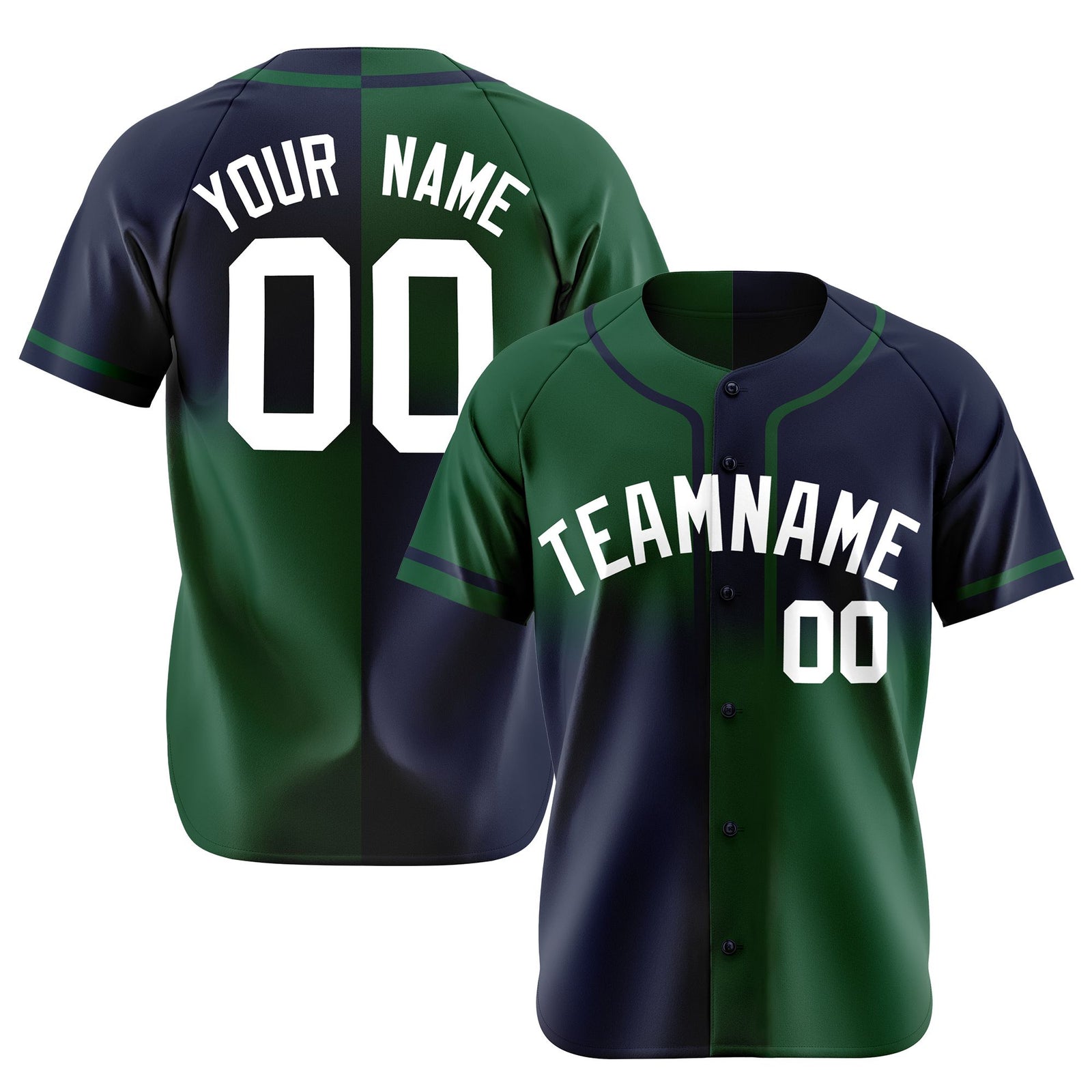 Custom Navy Green White Authentic Split Fashion Baseball Jersey