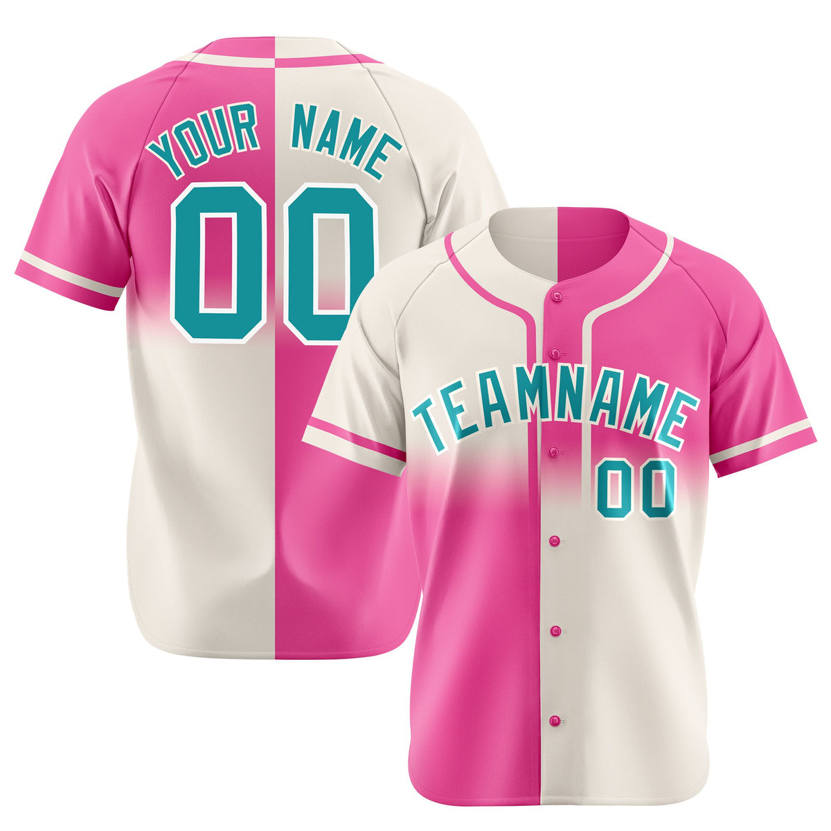 Custom Pink Khaki-Bright Green Authentic Split Fashion Baseball Jersey