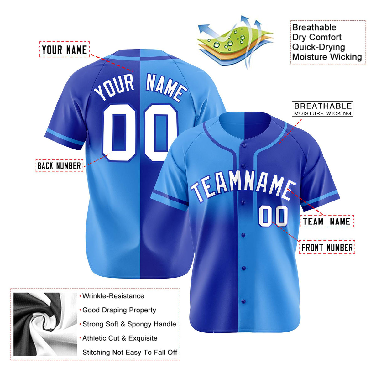 Custom Royal Blue-Blue White Authentic Split Fashion Baseball Jersey
