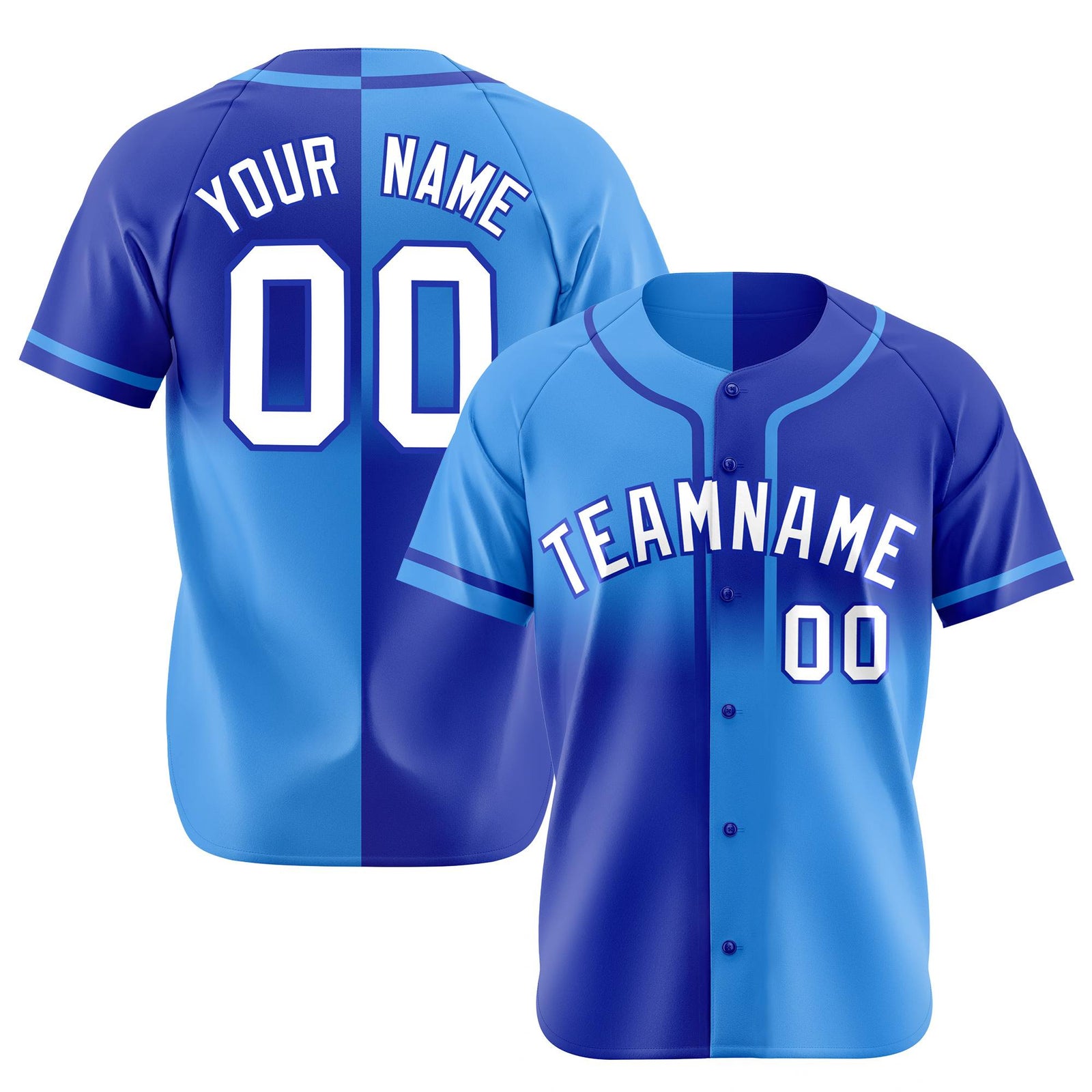Custom Royal Blue-Blue White Authentic Split Fashion Baseball Jersey
