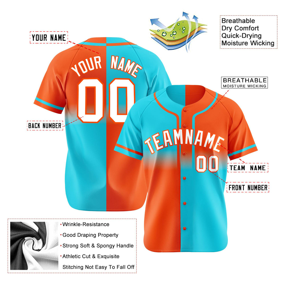 Custom Orange-Blue White Authentic Split Fashion Baseball Jersey
