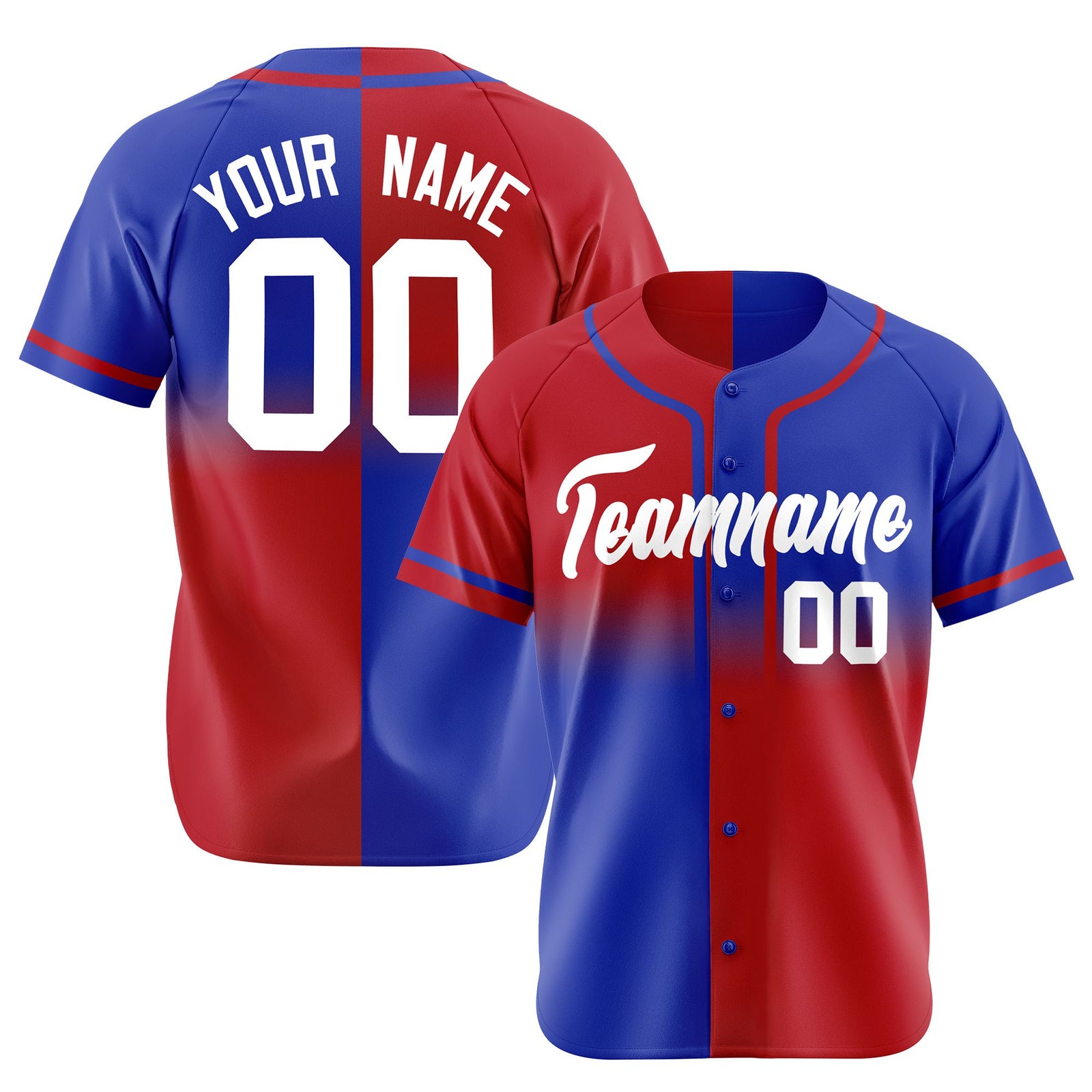 Custom Red-Blue White Authentic Split Fashion Baseball Jersey