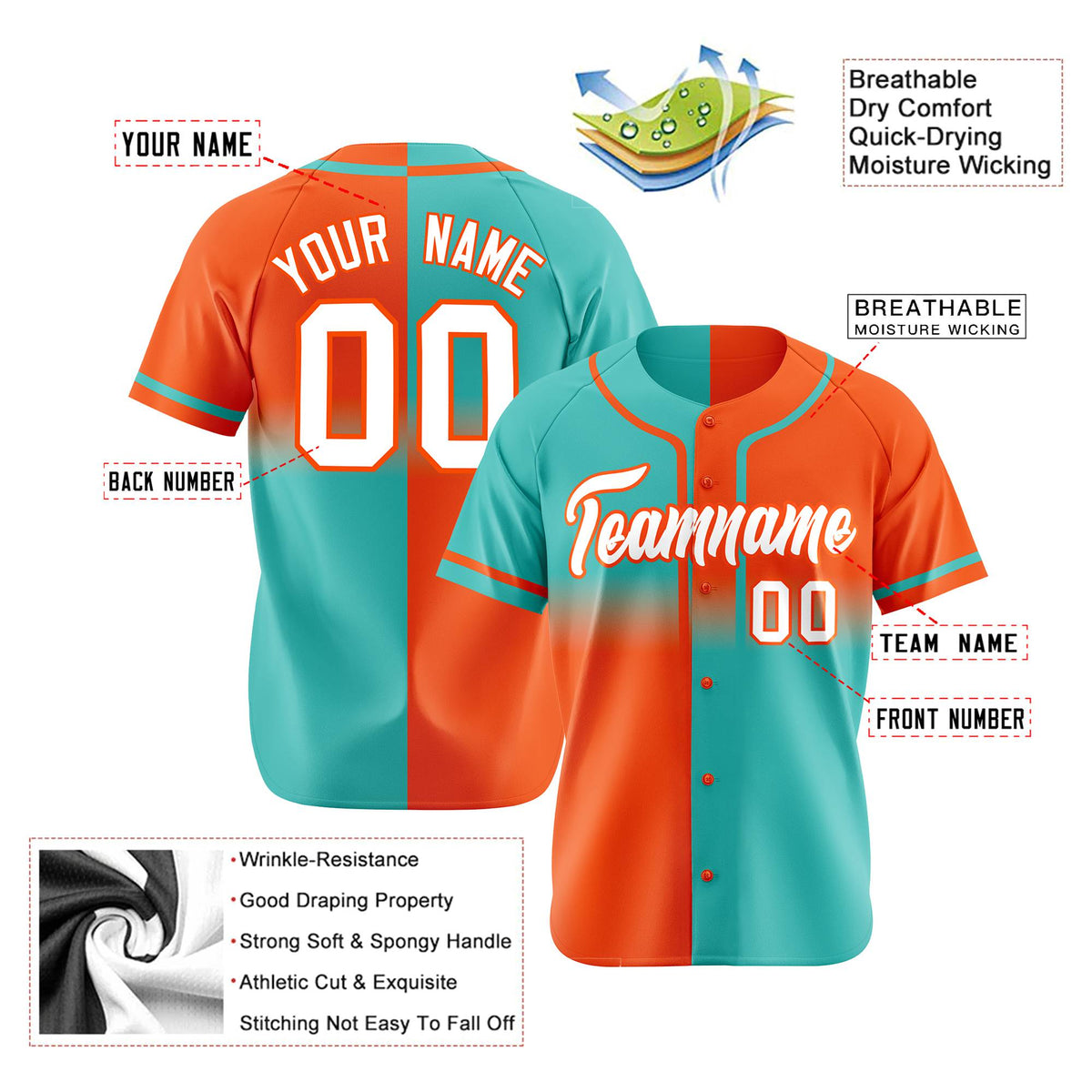 Custom Orange-Bright Green White Authentic Split Fashion Baseball Jersey