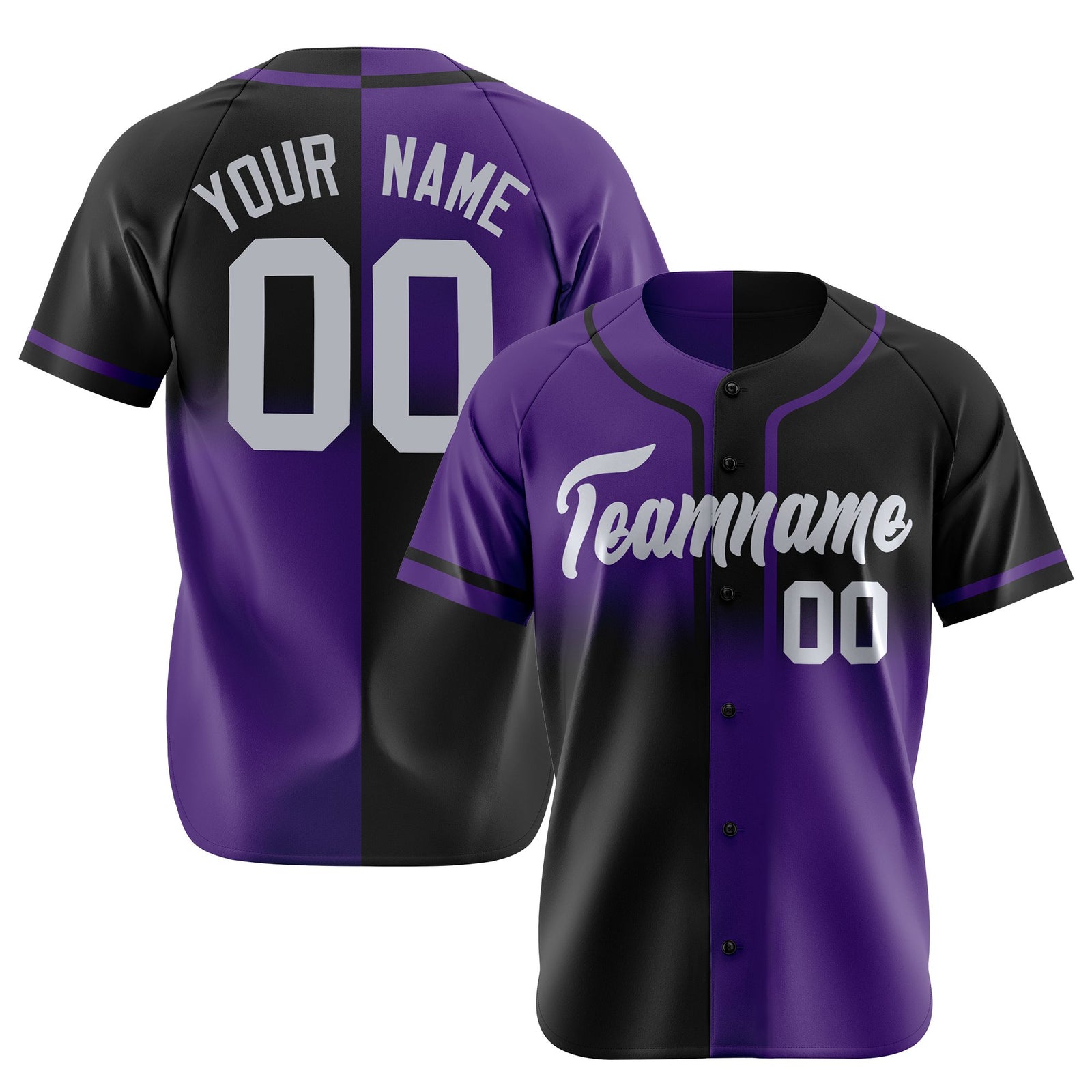 Custom Black-Purple Gray Authentic Split Fashion Baseball Jersey