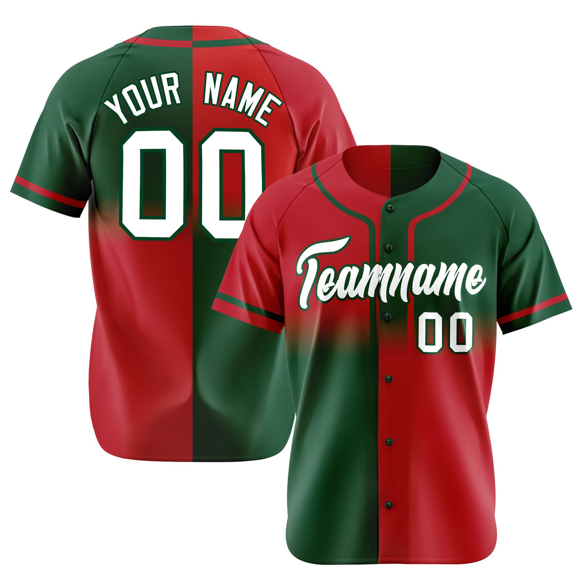 Custom Red Green White Authentic Split Fashion Baseball Jersey