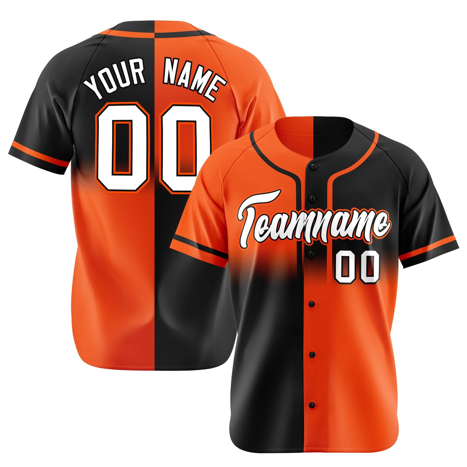 Custom Orange-Black White Authentic Split Fashion Baseball Jersey