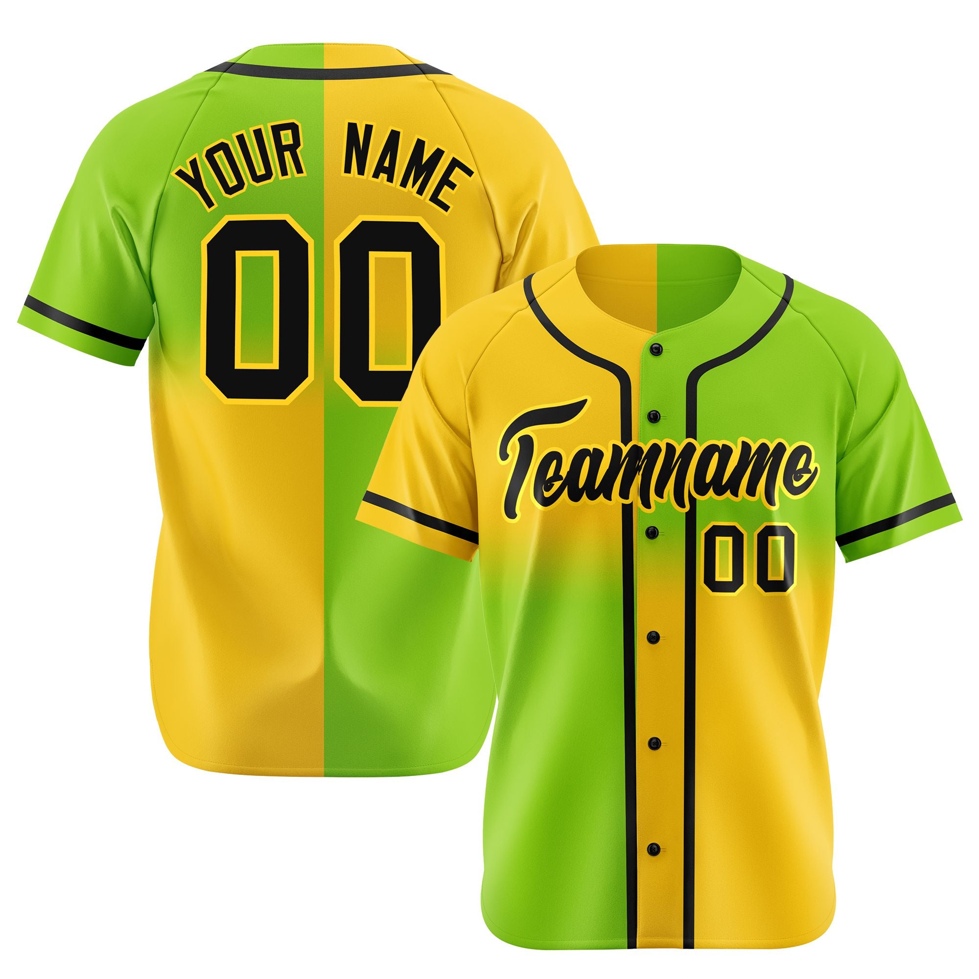 Custom Gold-Green Black Authentic Split Fashion Baseball Jersey