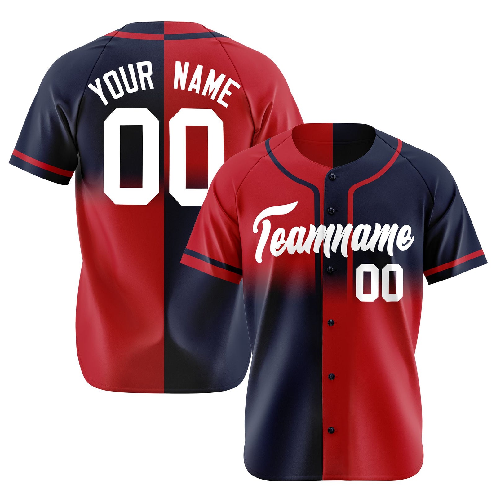 Custom Red-Navy White Authentic Split Fashion Baseball Jersey