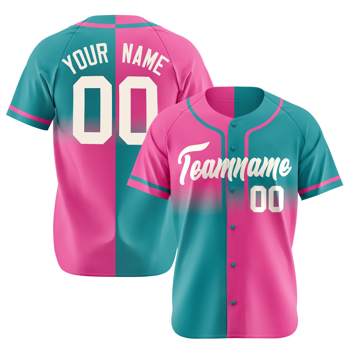 Custom Pink-Aqua Authentic Split Fashion Baseball Jersey
