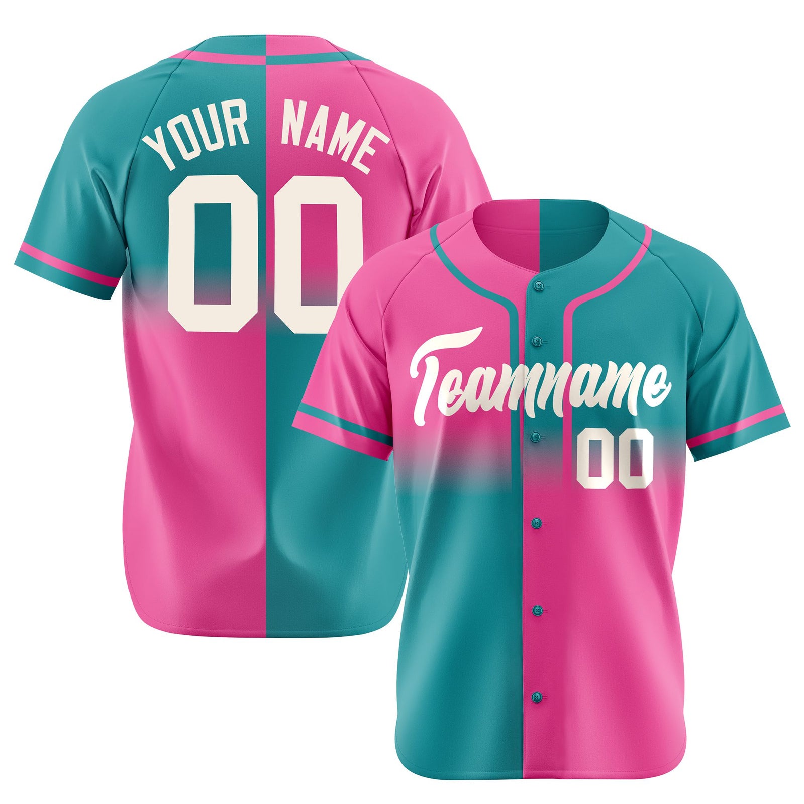 Custom Pink-Aqua Authentic Split Fashion Baseball Jersey