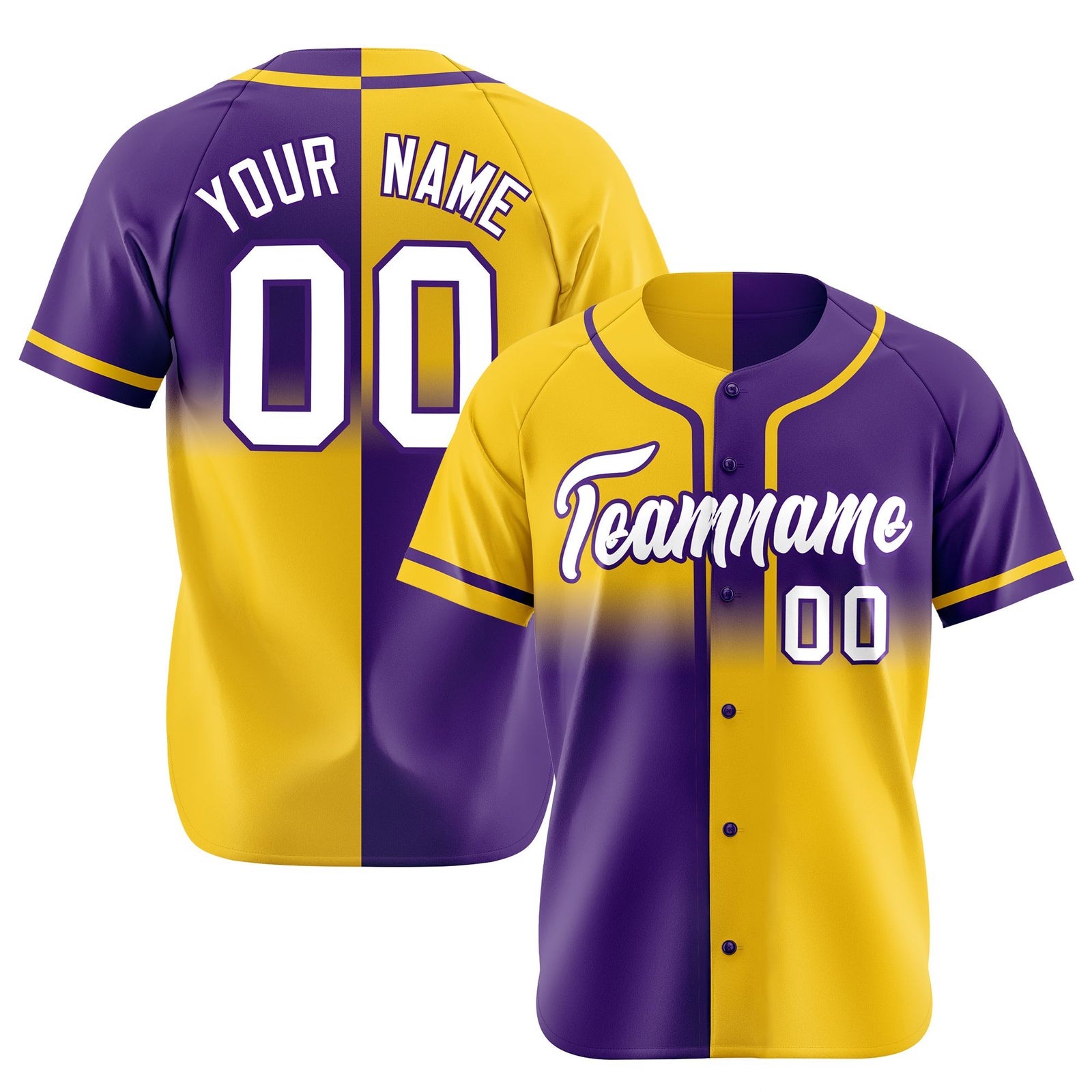 Custom Gold-Purple White Authentic Split Fashion Baseball Jersey