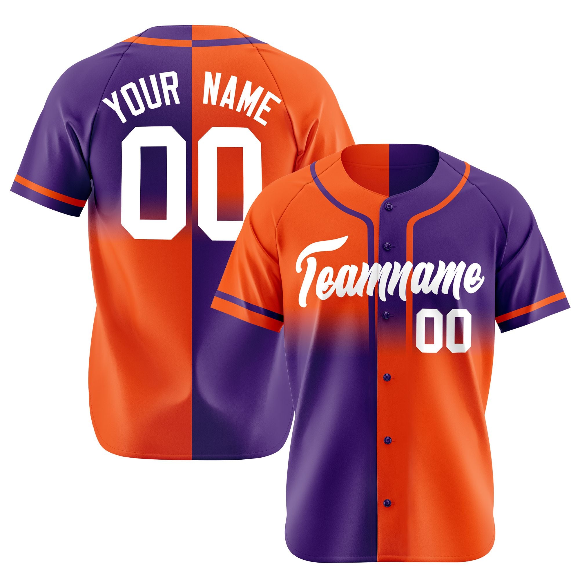 Custom Orange-Purple White Authentic Split Fashion Baseball Jersey