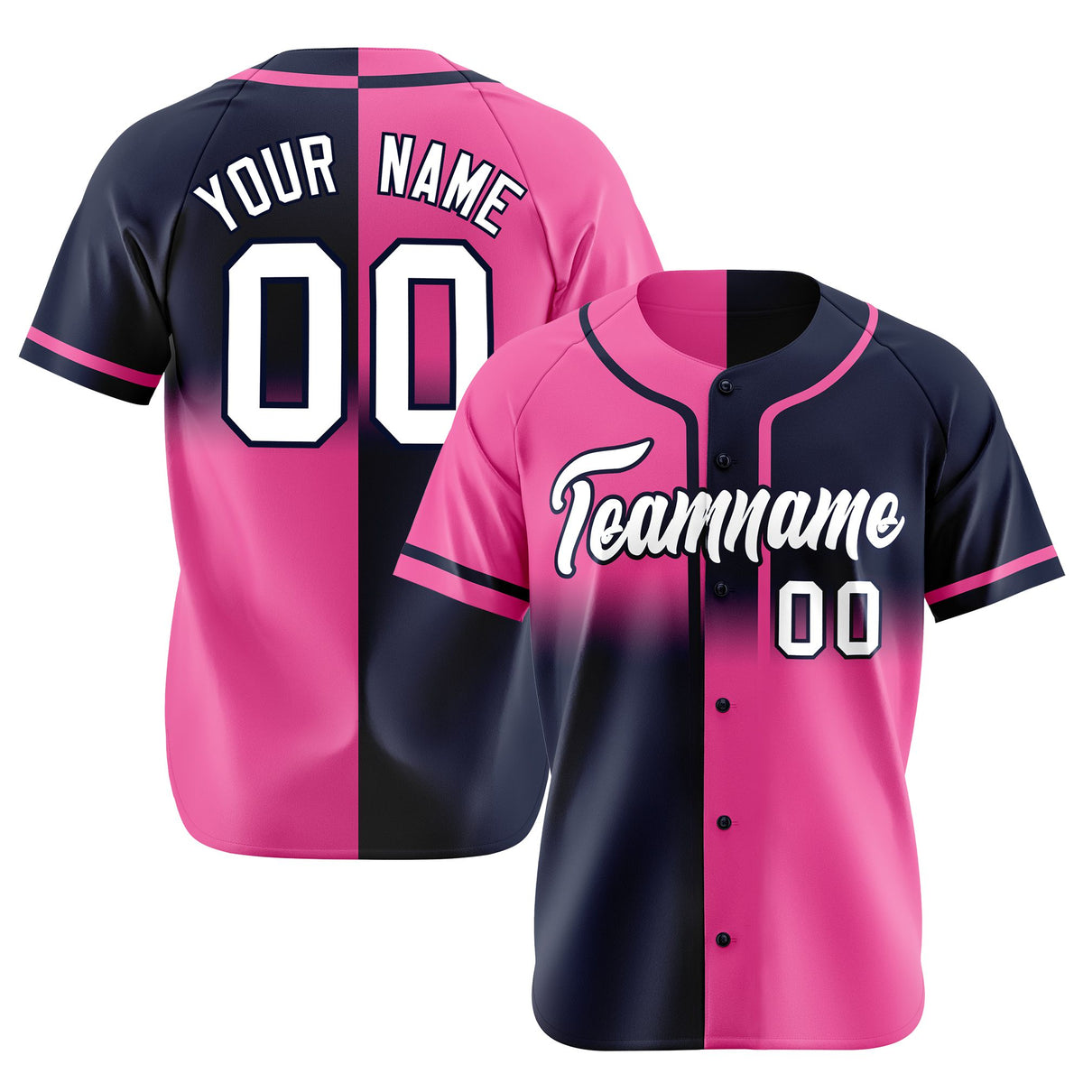 Custom Pink-Navy White Authentic Split Fashion Baseball Jersey