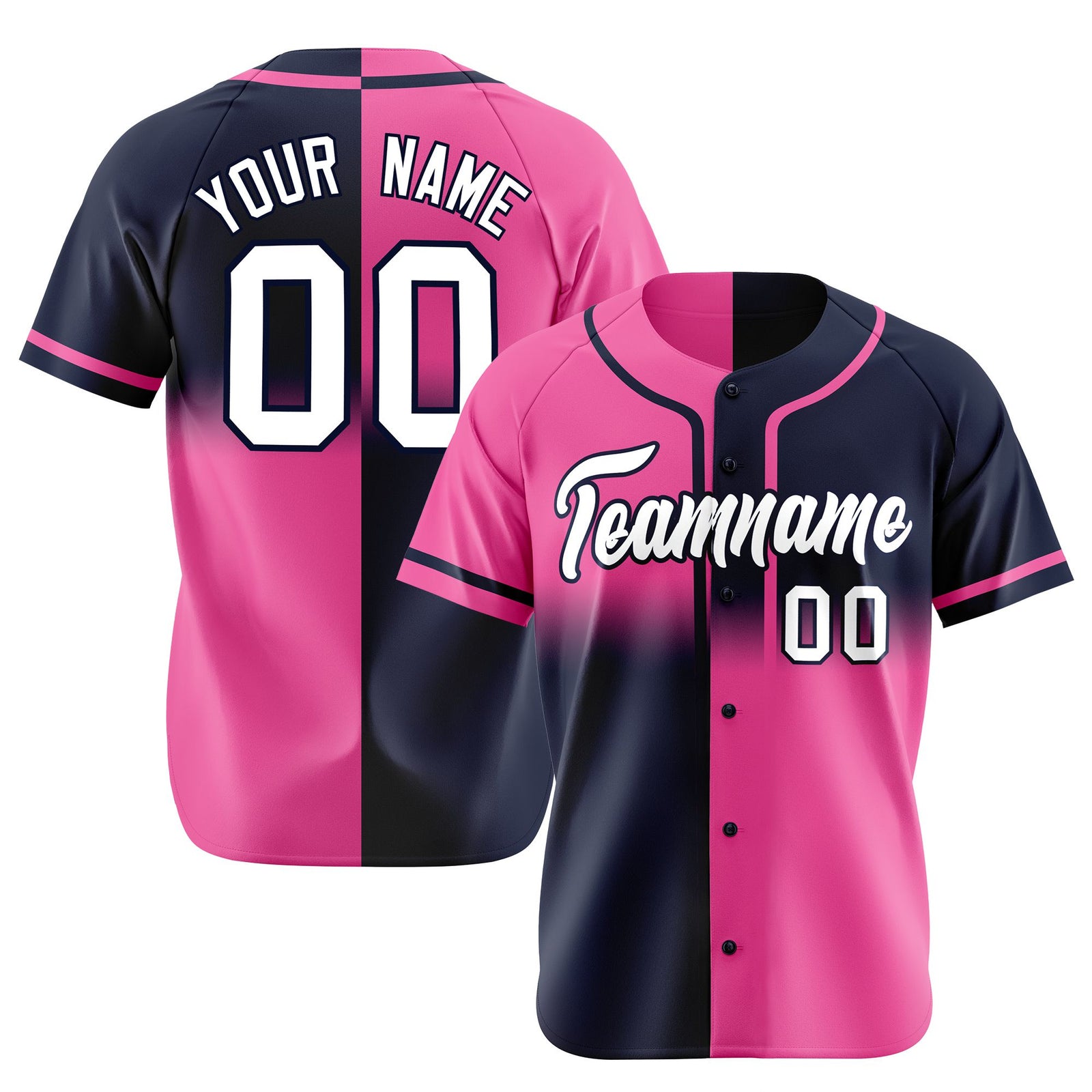 Custom Pink-Navy White Authentic Split Fashion Baseball Jersey