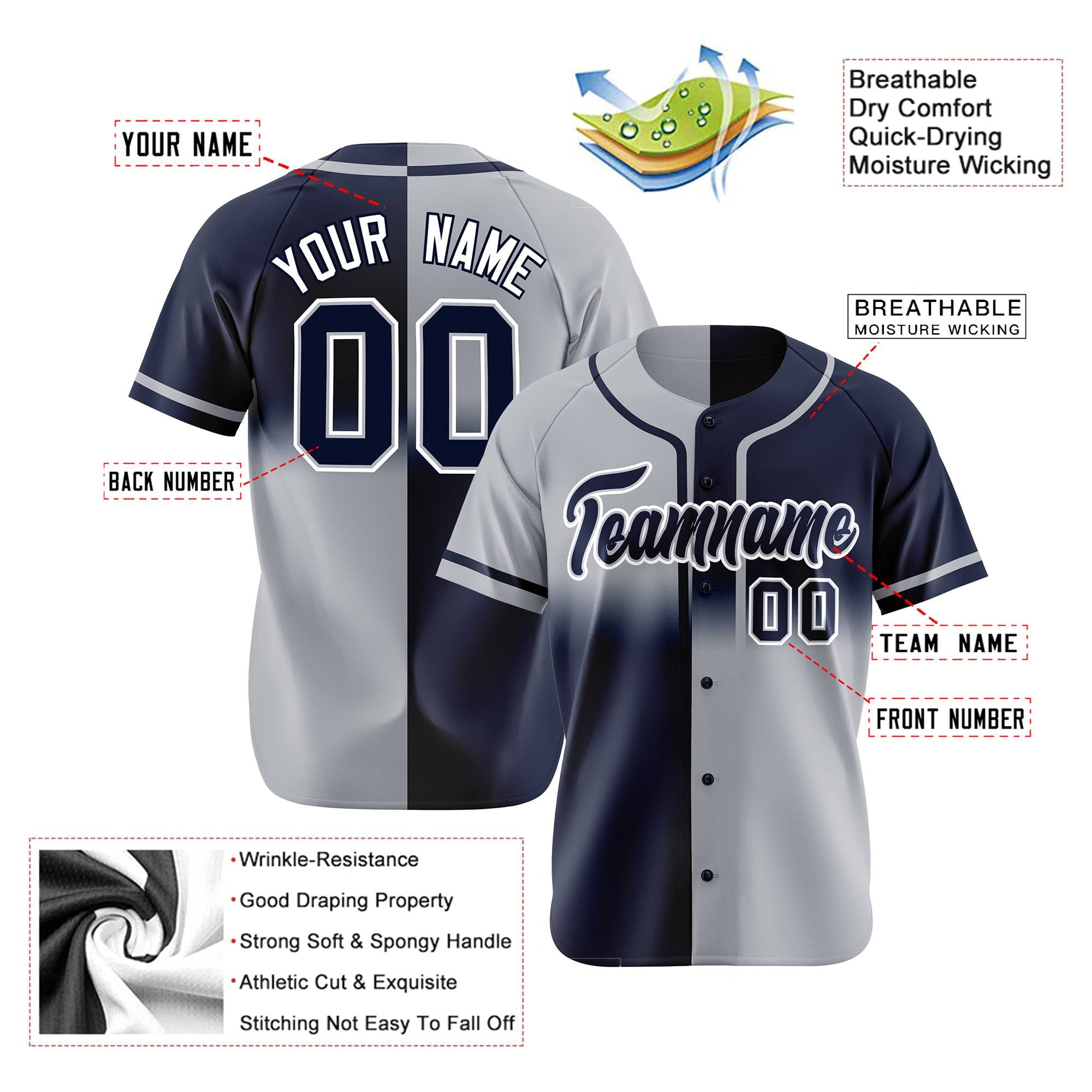 Custom Gray-Navy White Authentic Split Fashion Baseball Jersey