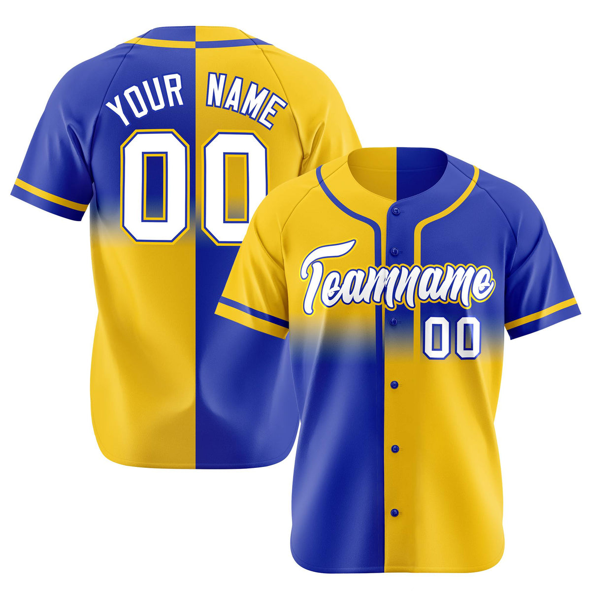 Custom Gold-Royal Blue White Authentic Split Fashion Baseball Jersey
