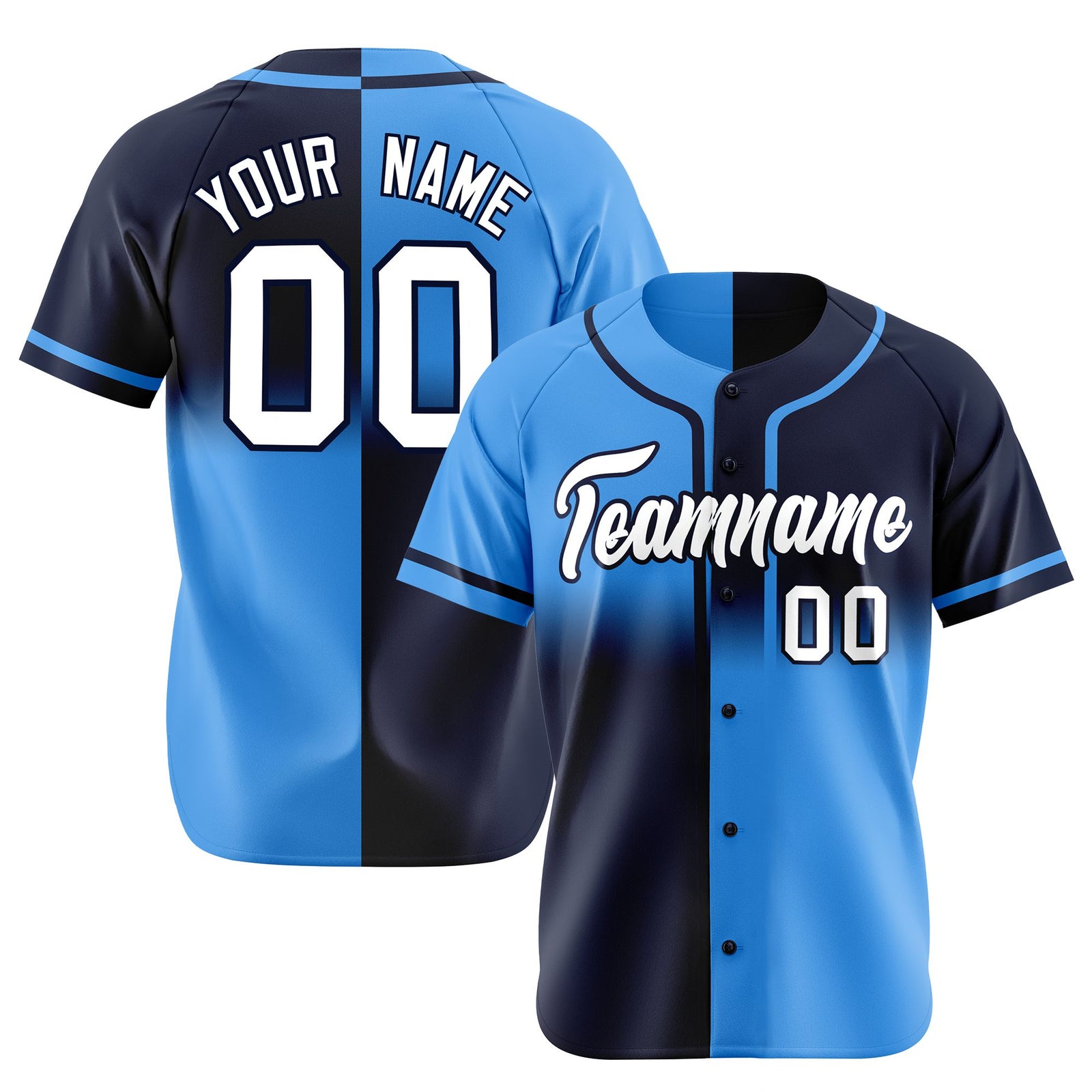 Custom Blue-Navy White Authentic Split Fashion Baseball Jersey