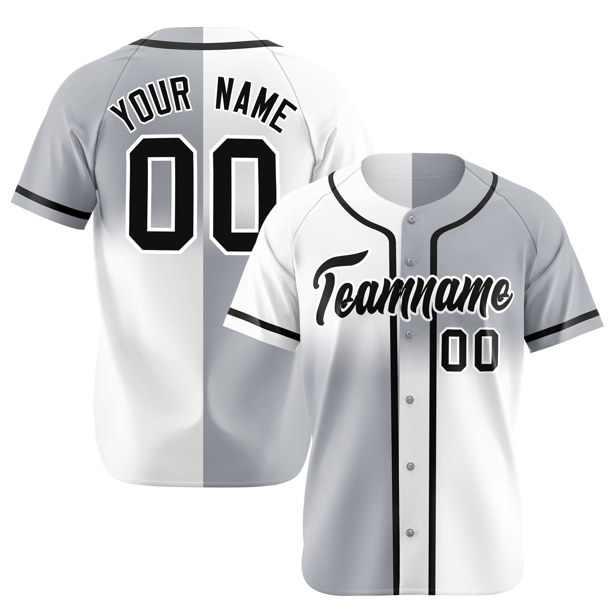 Custom Gray-White Black Authentic Split Fashion Baseball Jersey