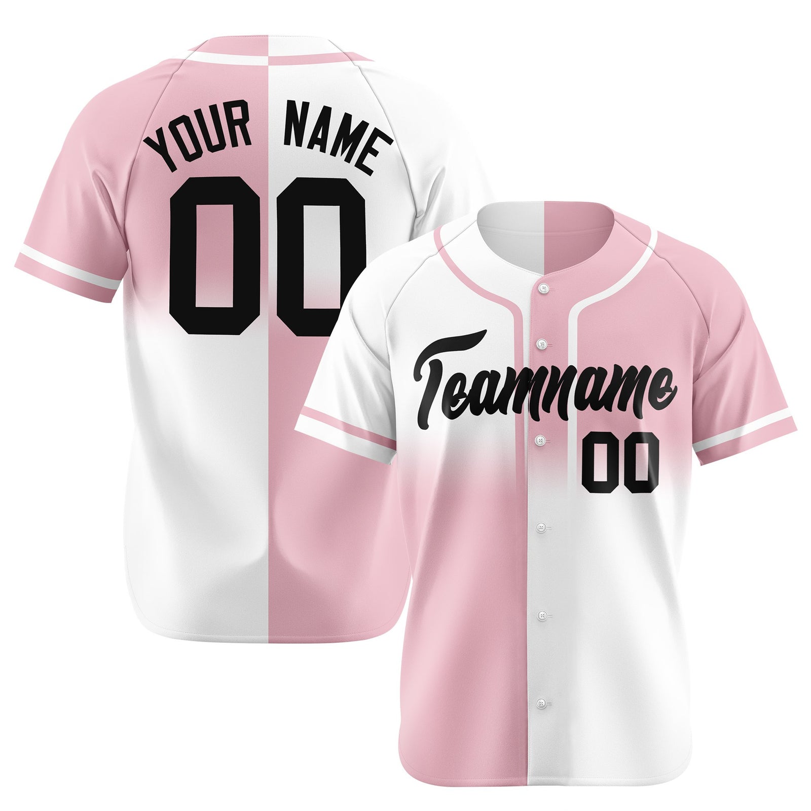 Custom Pink-White Black Authentic Split Fashion Baseball Jersey
