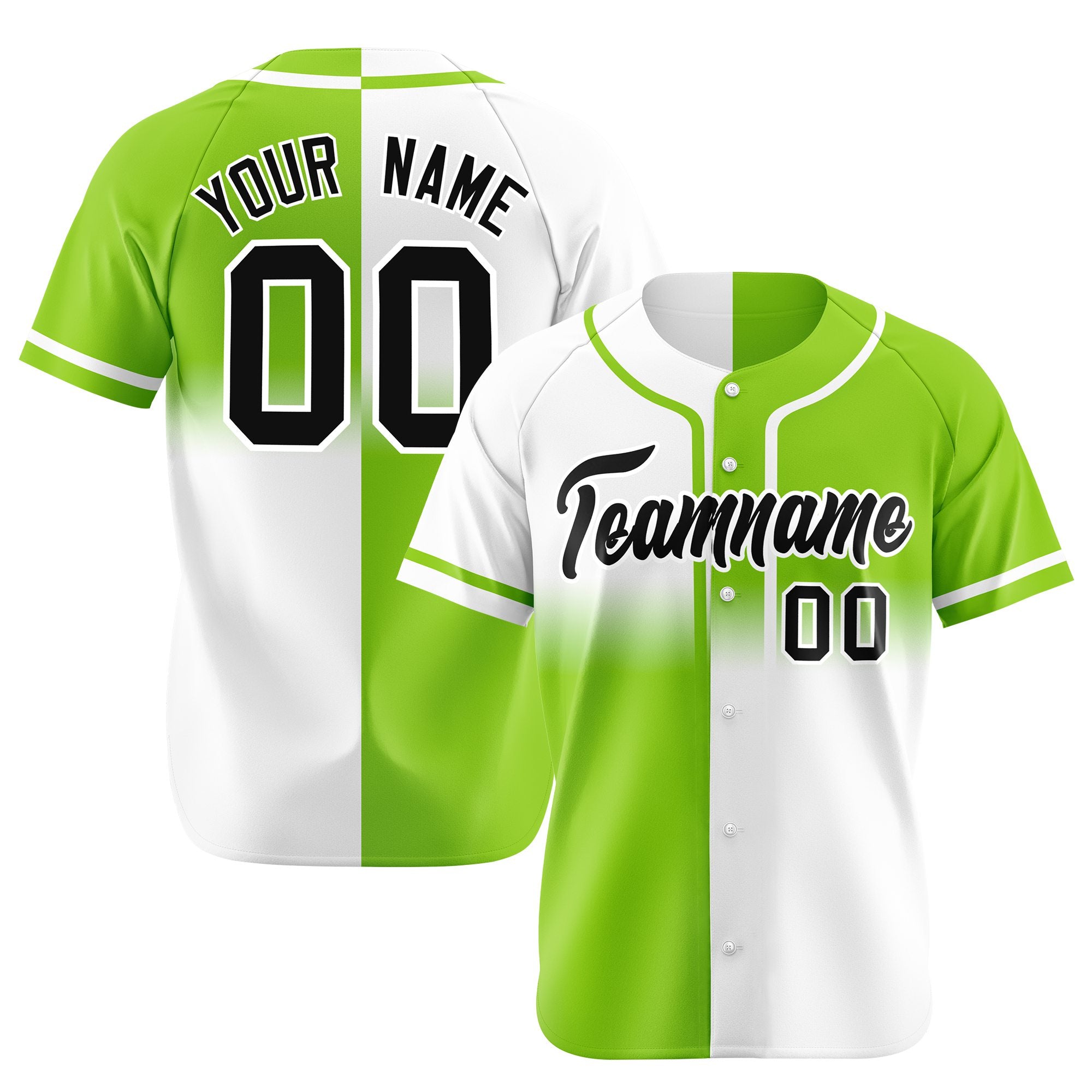 Custom Green-White Black Authentic Split Fashion Baseball Jersey