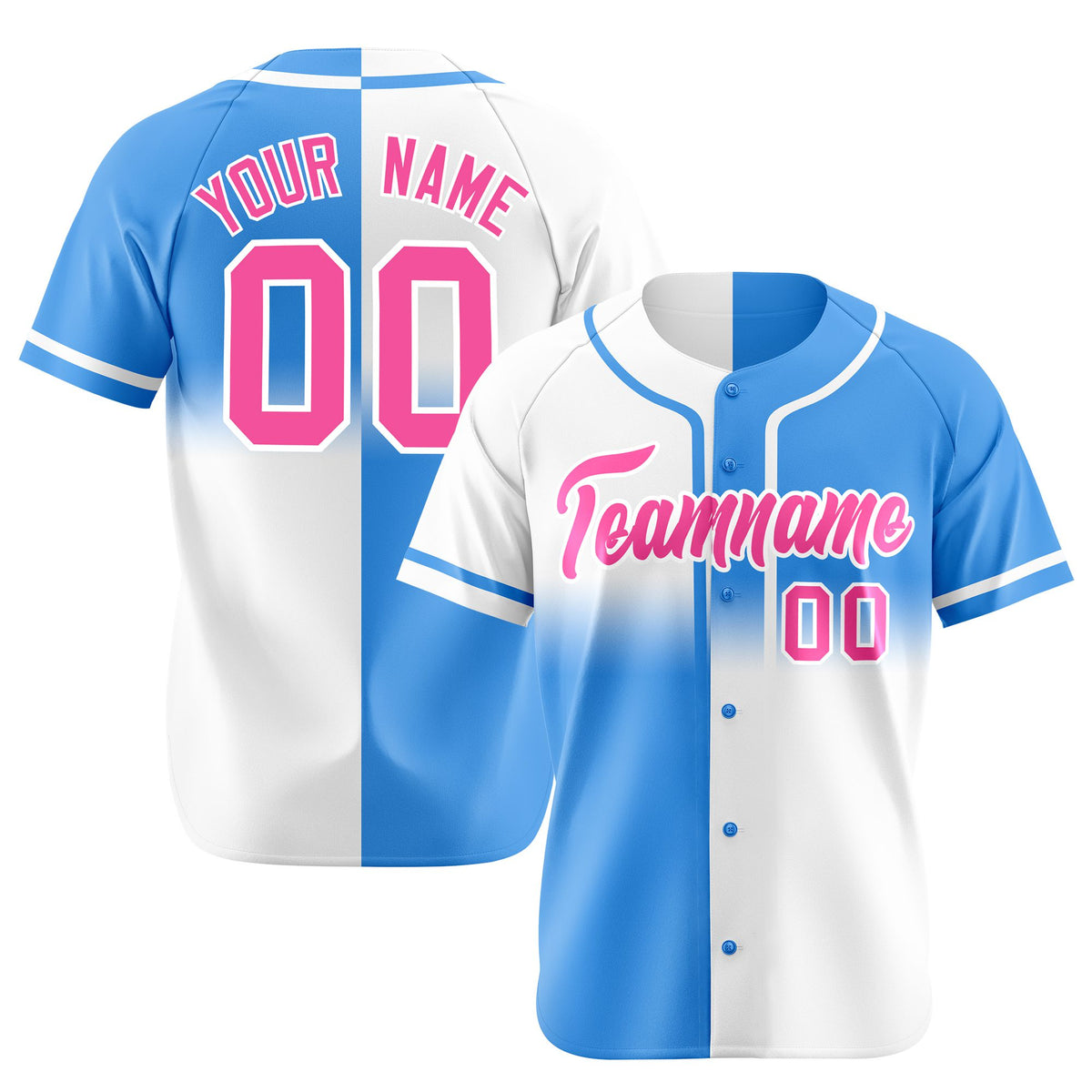 Custom Blue-White Pink Authentic Split Fashion Baseball Jersey