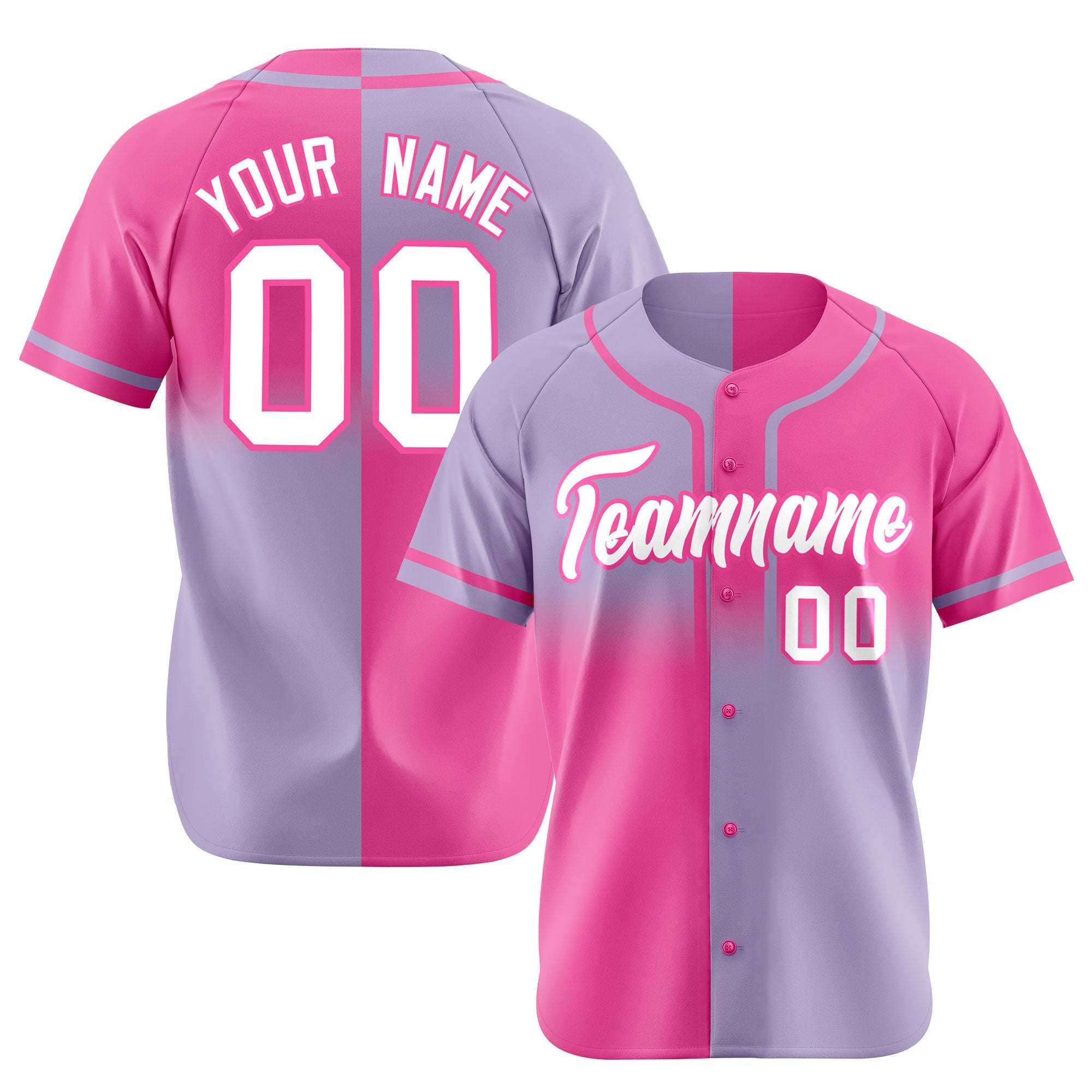 Custom Pink-Light Purple-White Authentic Split Fashion Baseball Jersey