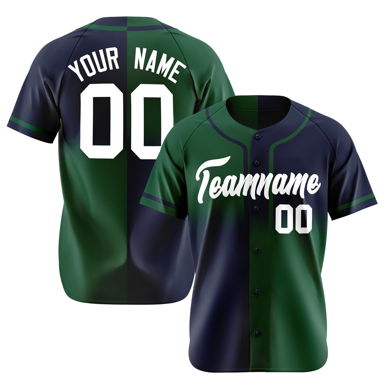 Custom Navy Green White Authentic Split Fashion Baseball Jersey