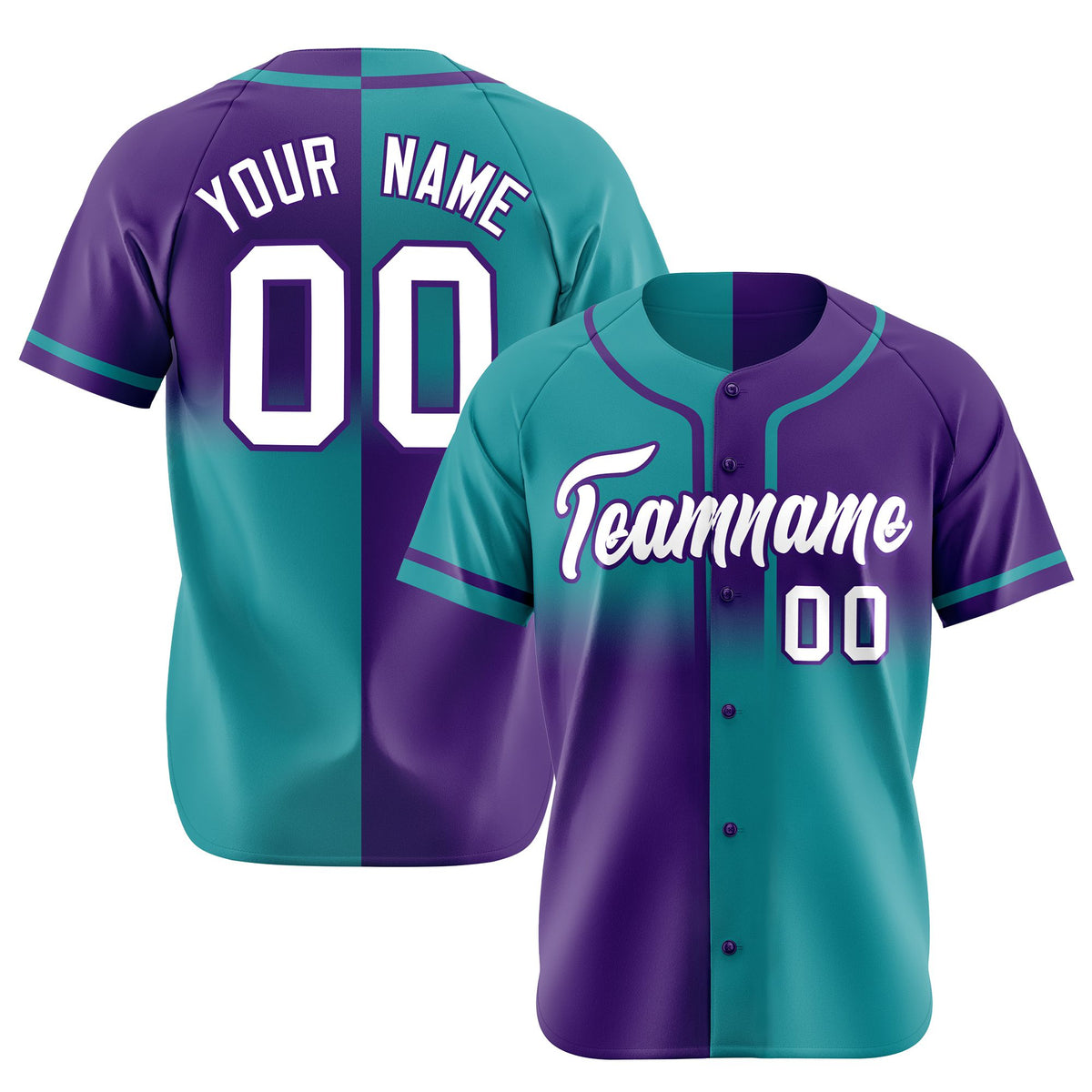 Custom Purple-Aqua Authentic Split Fashion Baseball Jersey
