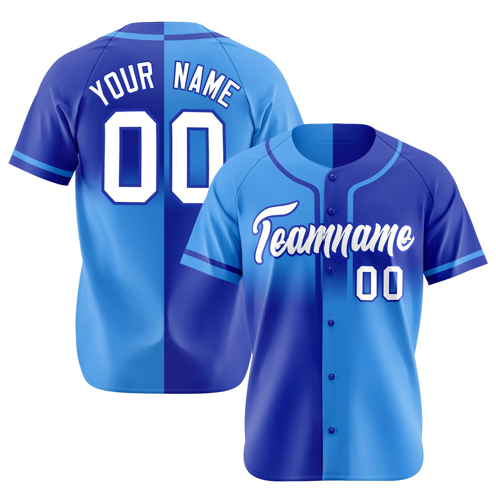 Custom Royal Blue-Blue White Authentic Split Fashion Baseball Jersey