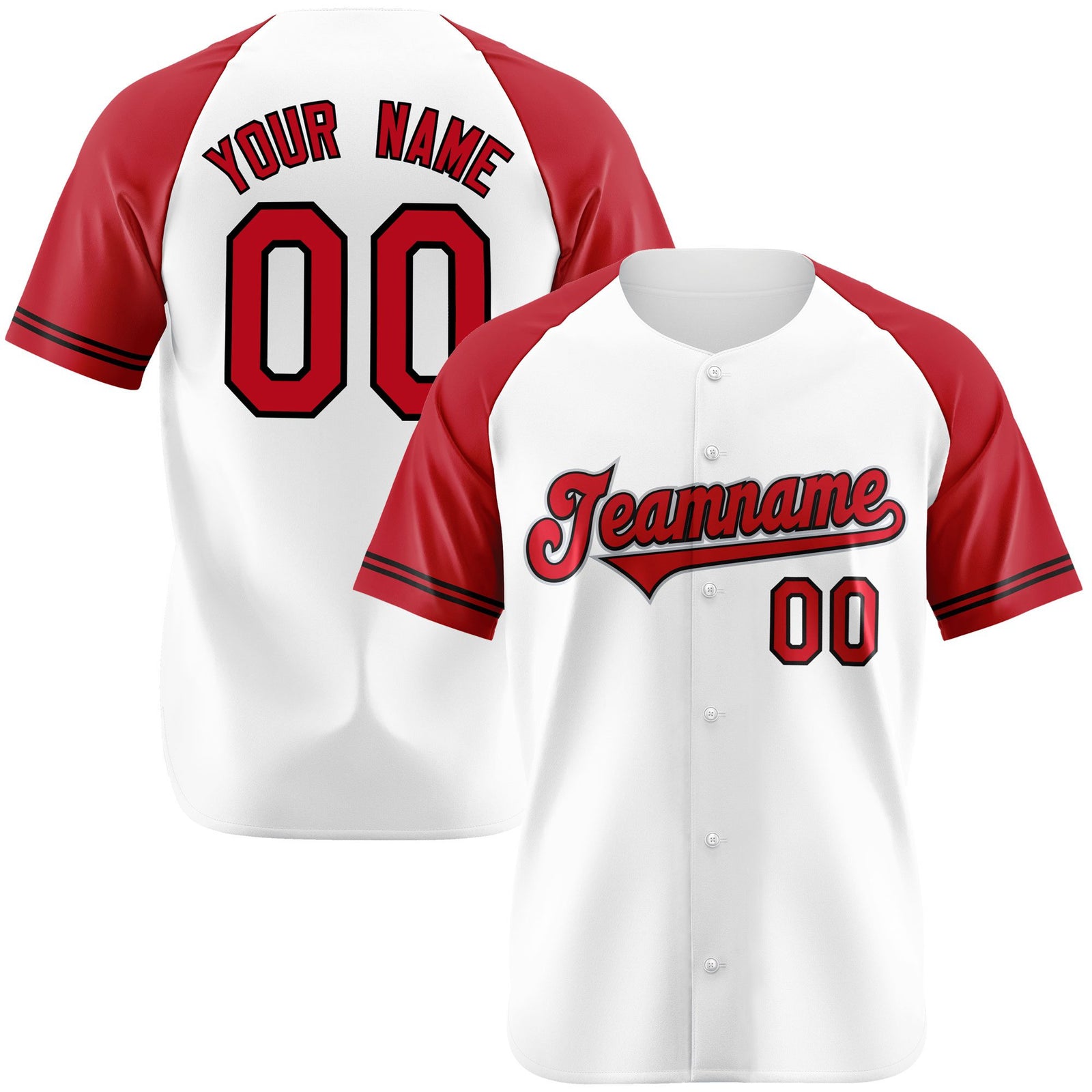 Custom White Red Authentic Raglan Sleeves Baseball Jersey