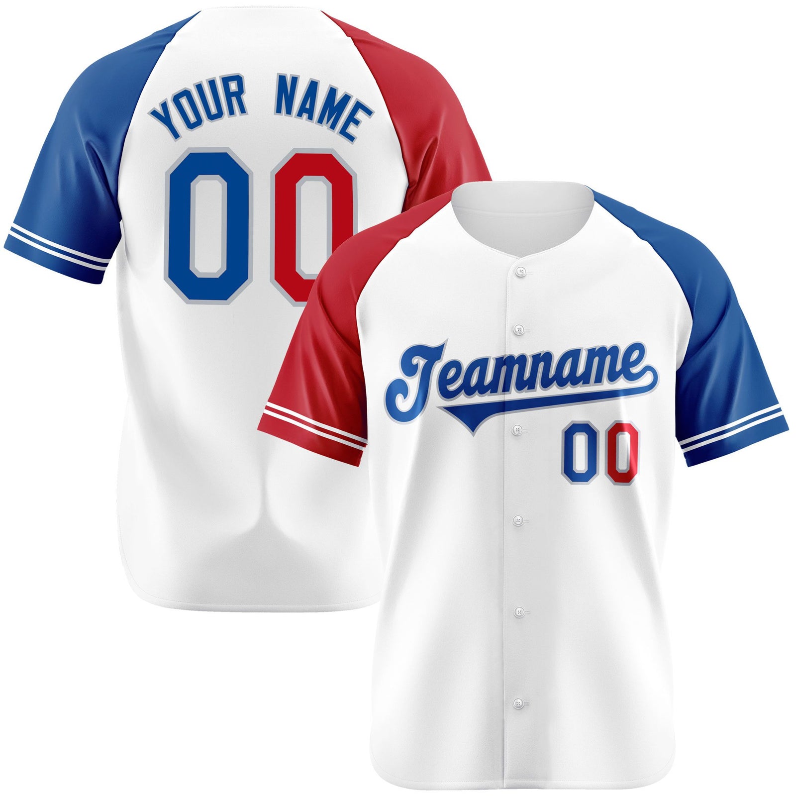 Custom White Red-Blue Authentic Raglan Sleeves Baseball Jersey
