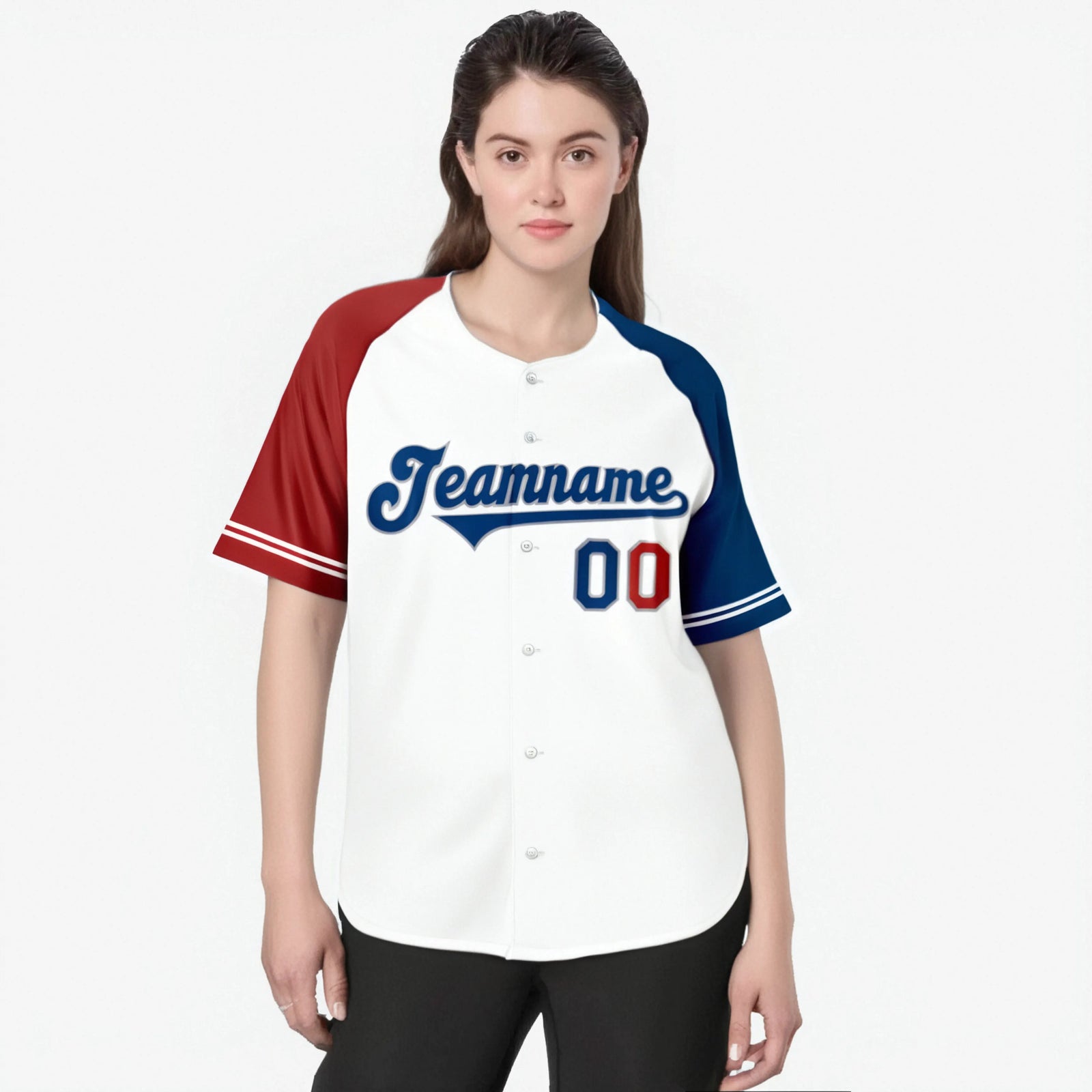 Custom White Red-Blue Authentic Raglan Sleeves Baseball Jersey