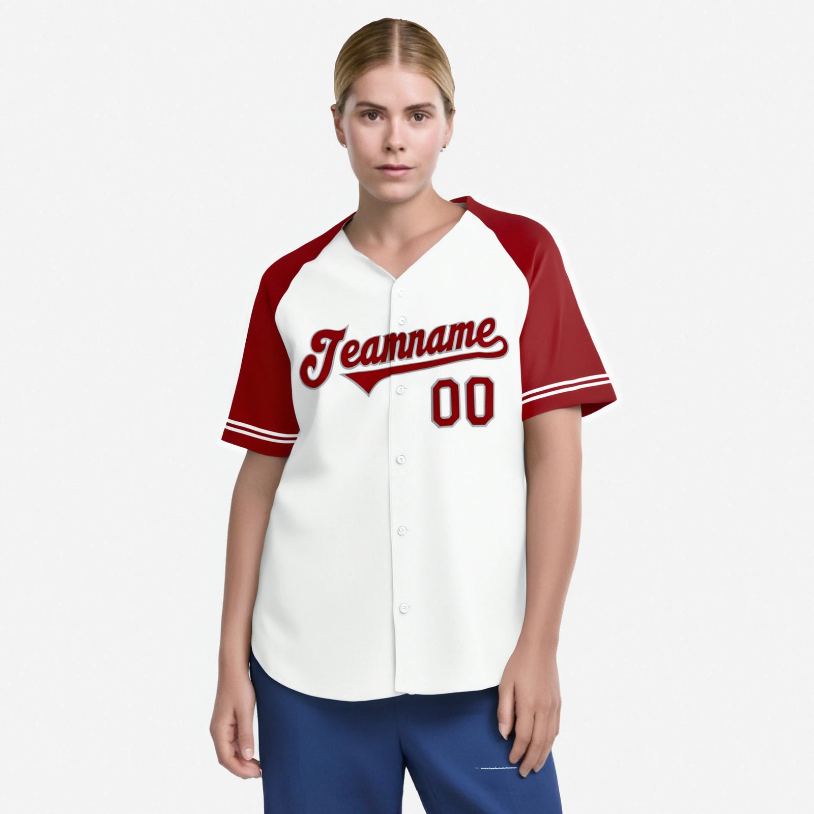 Custom White Red Authentic Raglan Sleeves Baseball Jersey