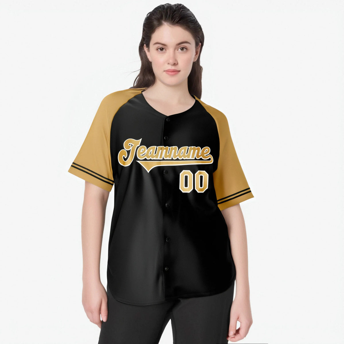 Custom Black Gold Authentic Raglan Sleeves Baseball Jersey