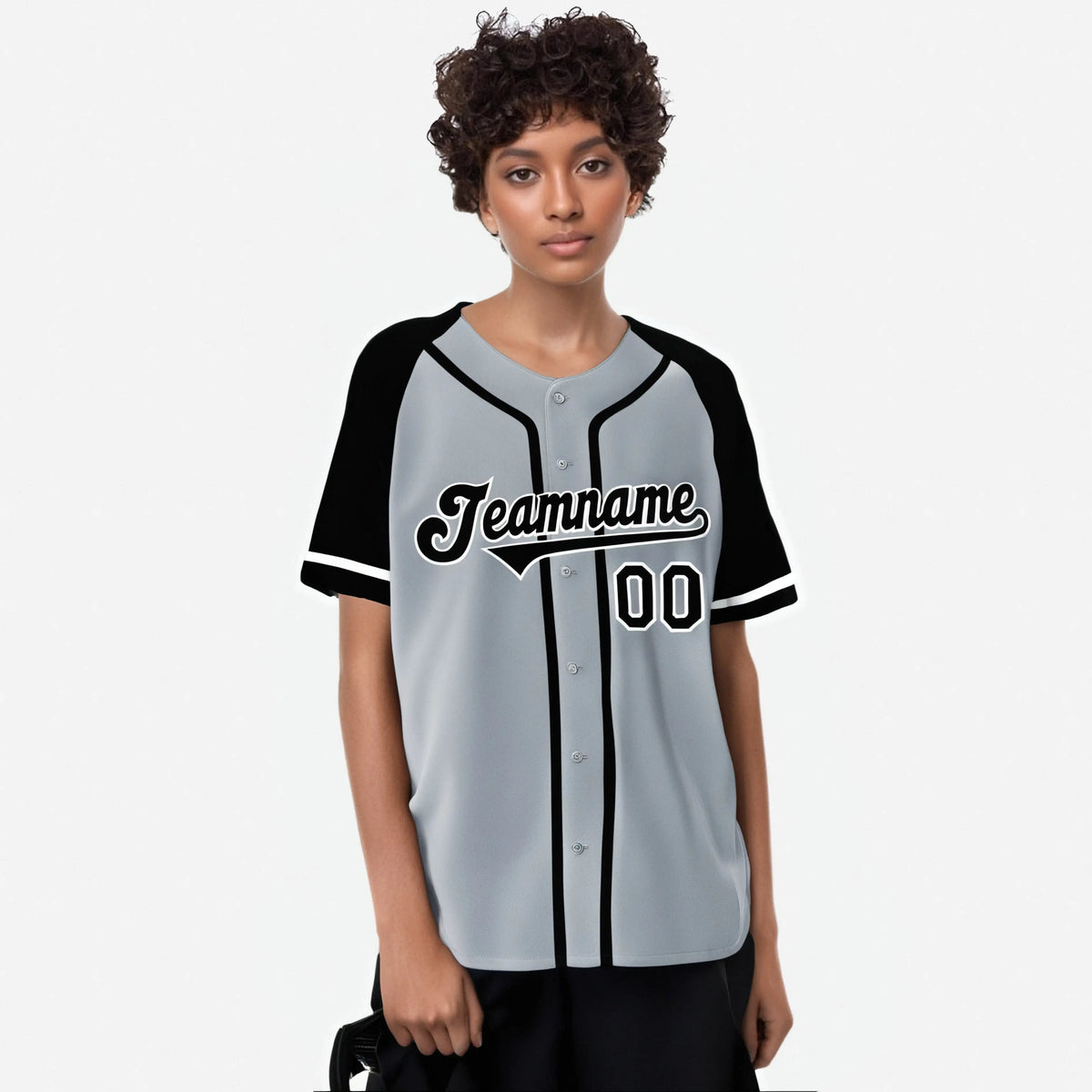 Custom Gray Black Authentic Raglan Sleeves Baseball Jersey