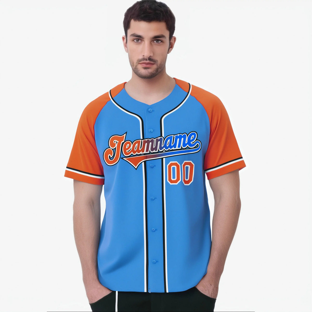 Custom Powder Blue Orange Authentic Raglan Sleeves Baseball Jersey