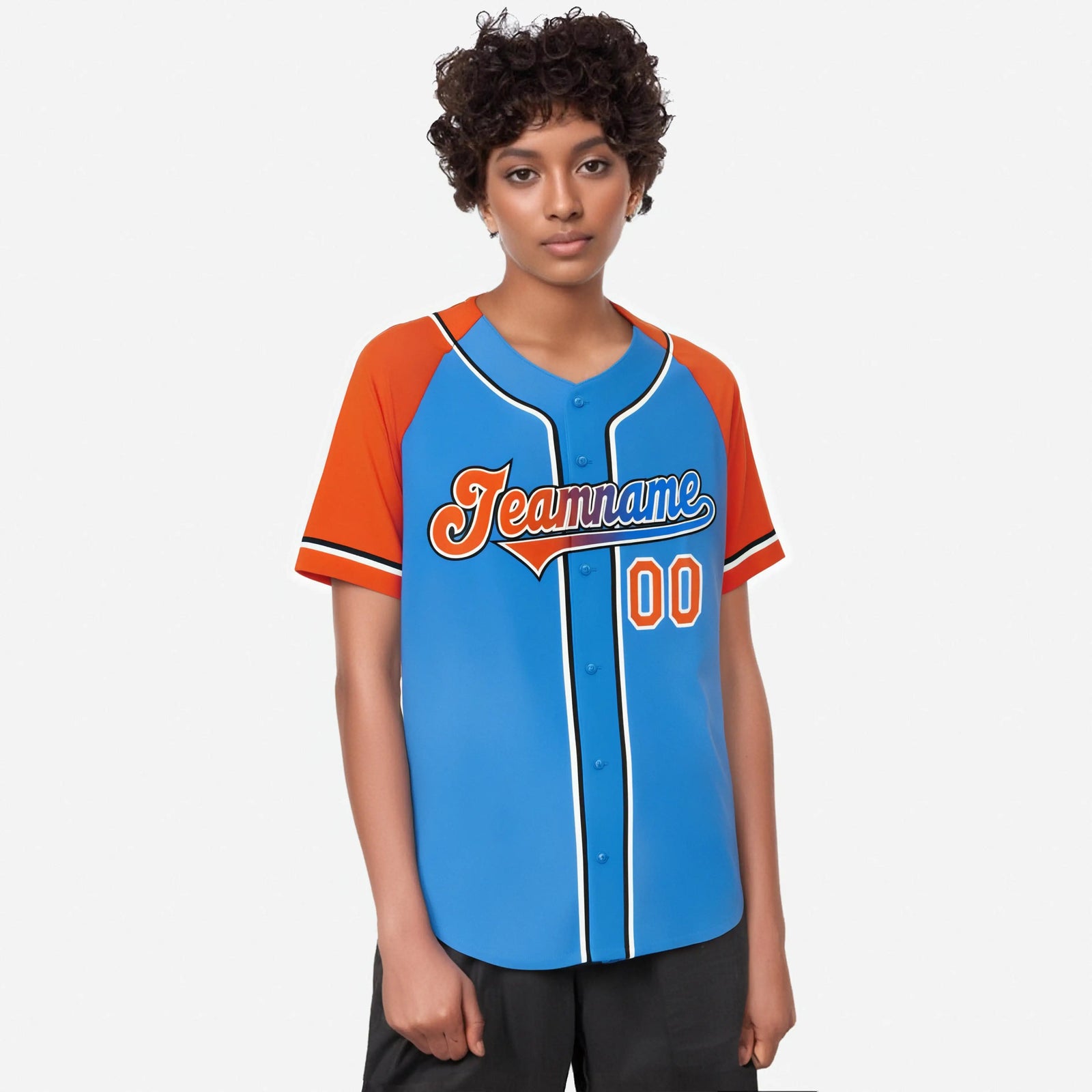 Custom Powder Blue Orange Authentic Raglan Sleeves Baseball Jersey