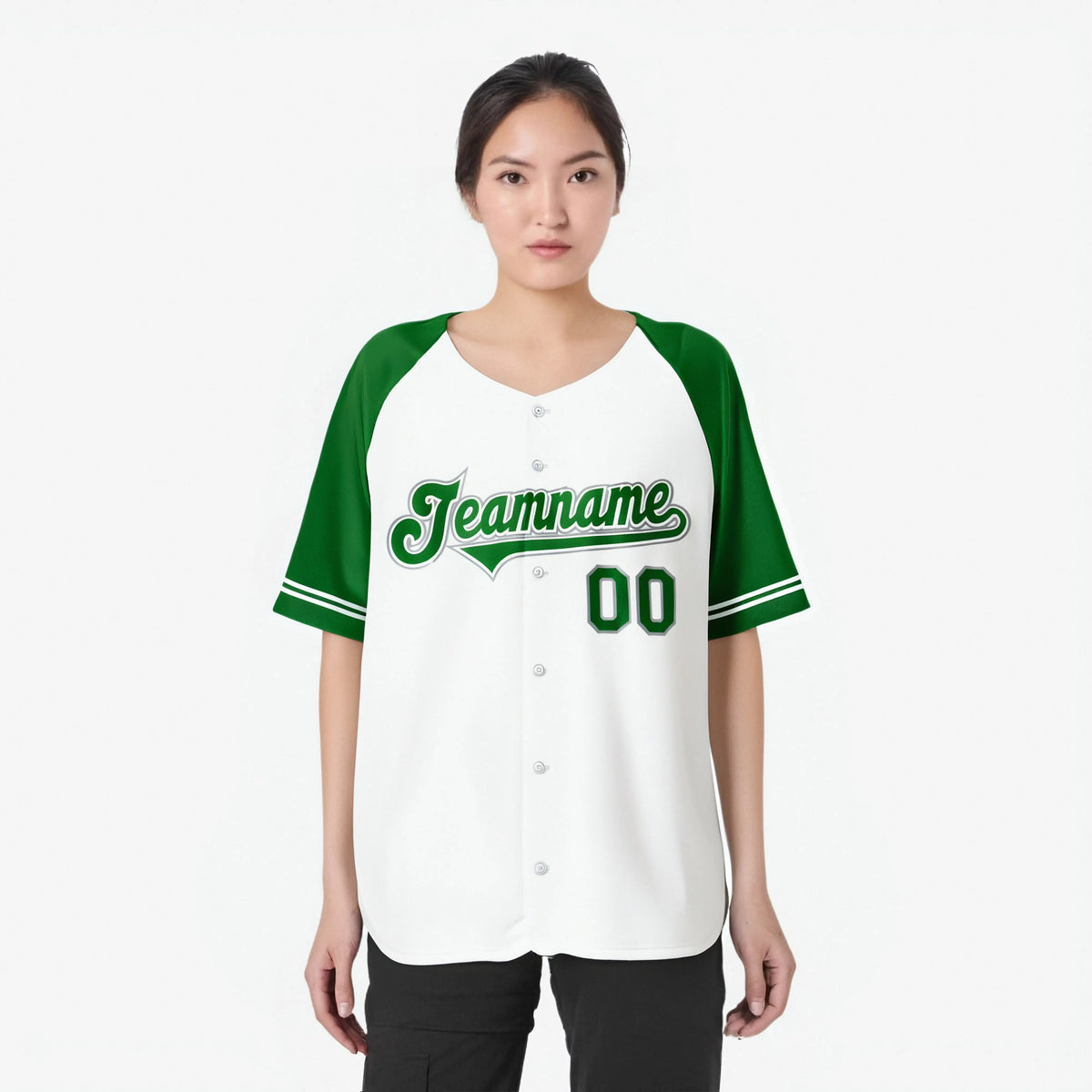 Custom White Kelly Green Authentic Raglan Sleeves Baseball Jersey