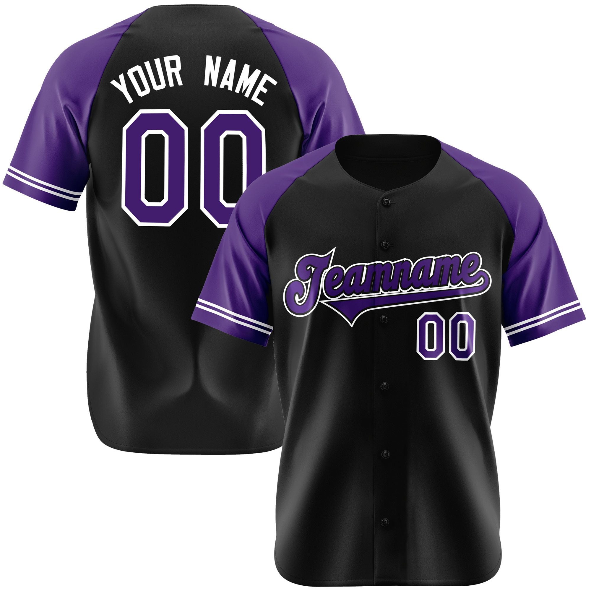 Custom Black Purple Authentic Raglan Sleeves Baseball Jersey