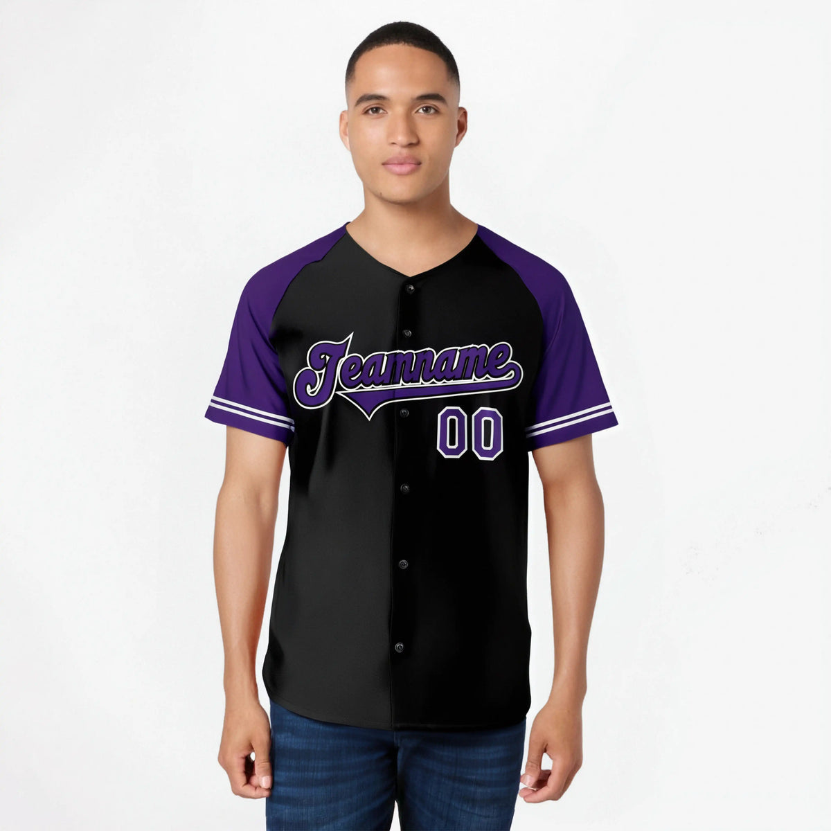 Custom Black Purple Authentic Raglan Sleeves Baseball Jersey